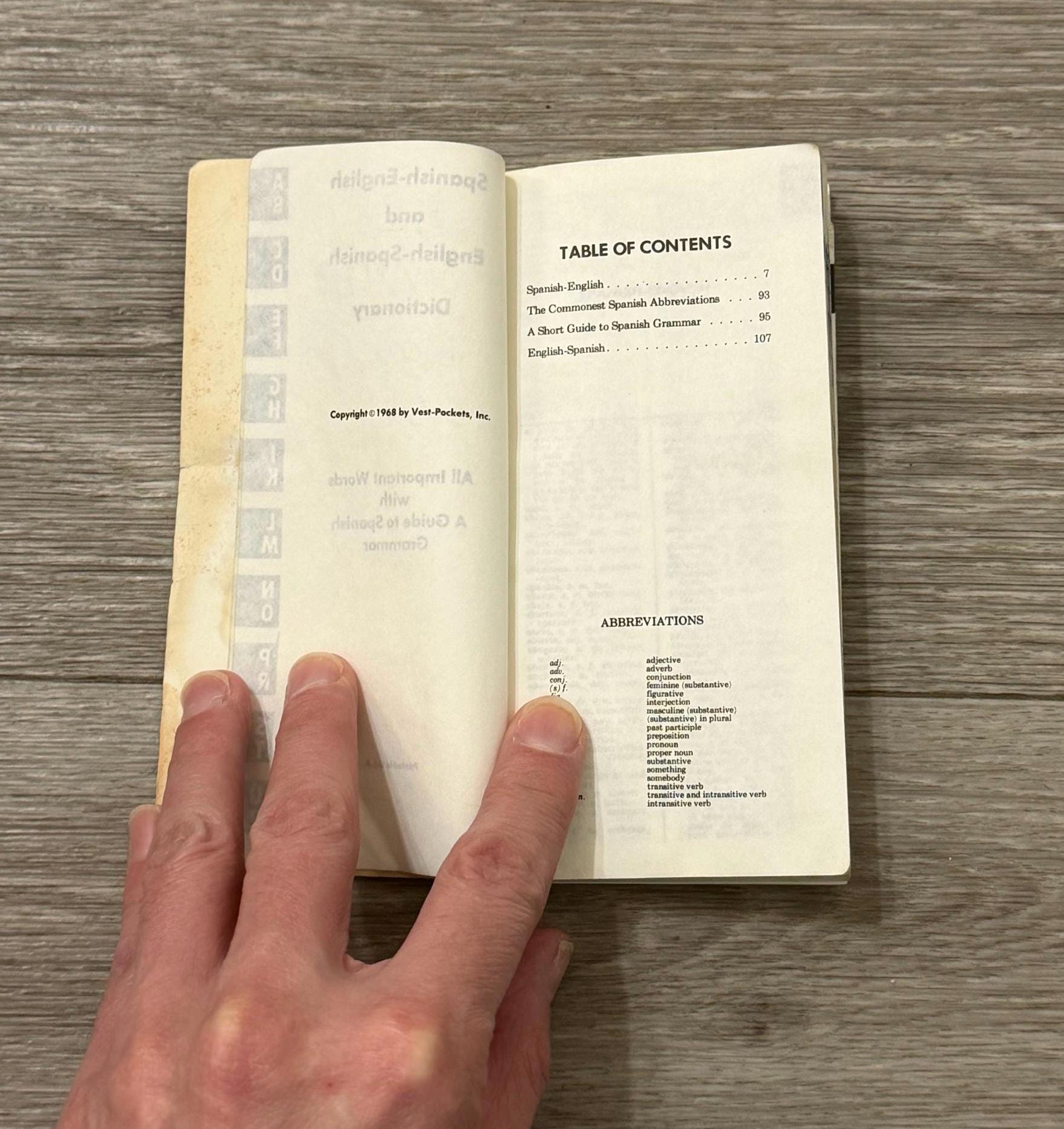 1968 Dennison Spanish-English Pocket Dictionary  Vintage Travel Reference  Pages Torn Away (still included) , Bilingual Mini Book