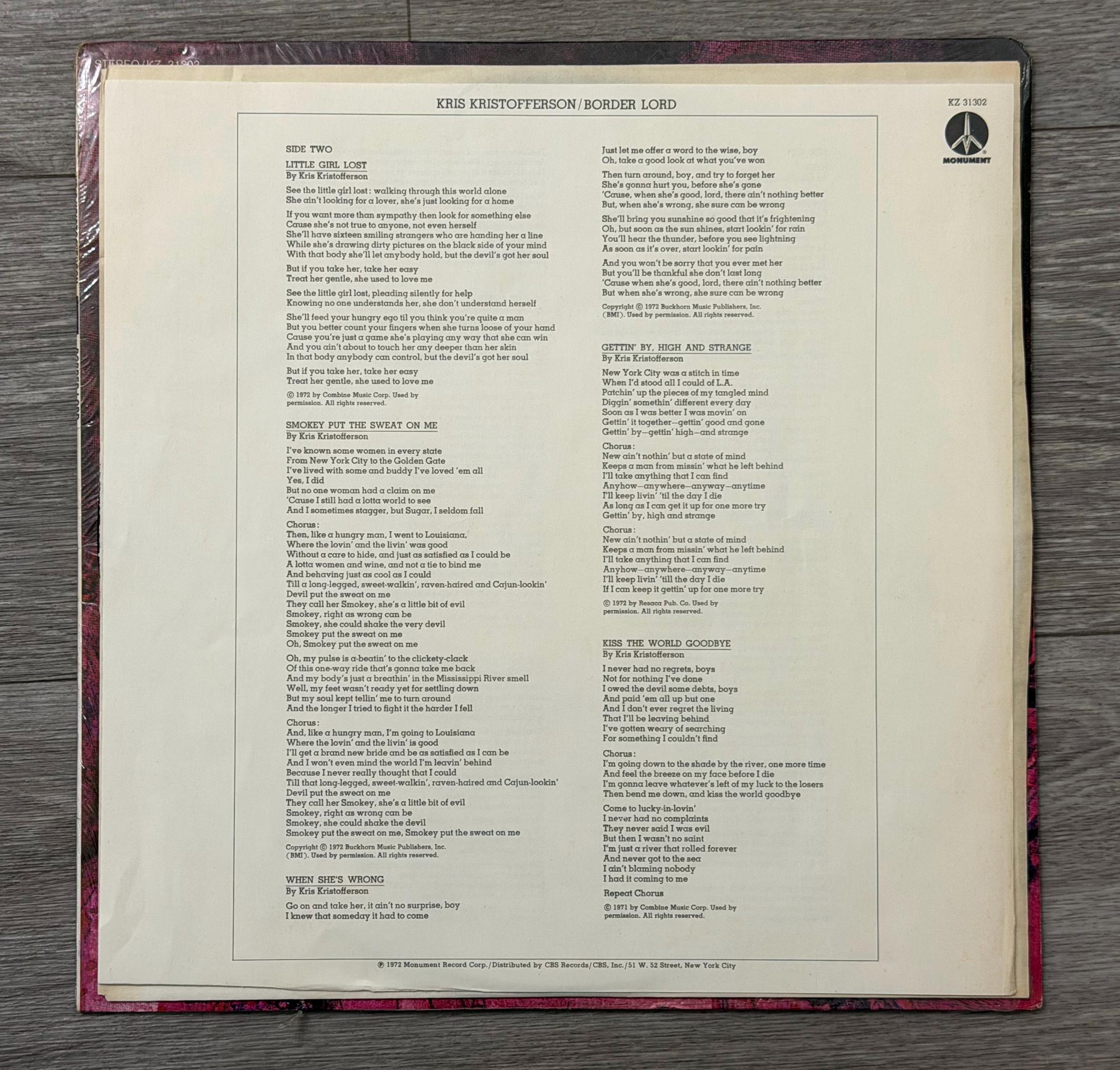 Border Lord  Kris Kristofferson Vintage Vinyl LP with “Josie Good Condition