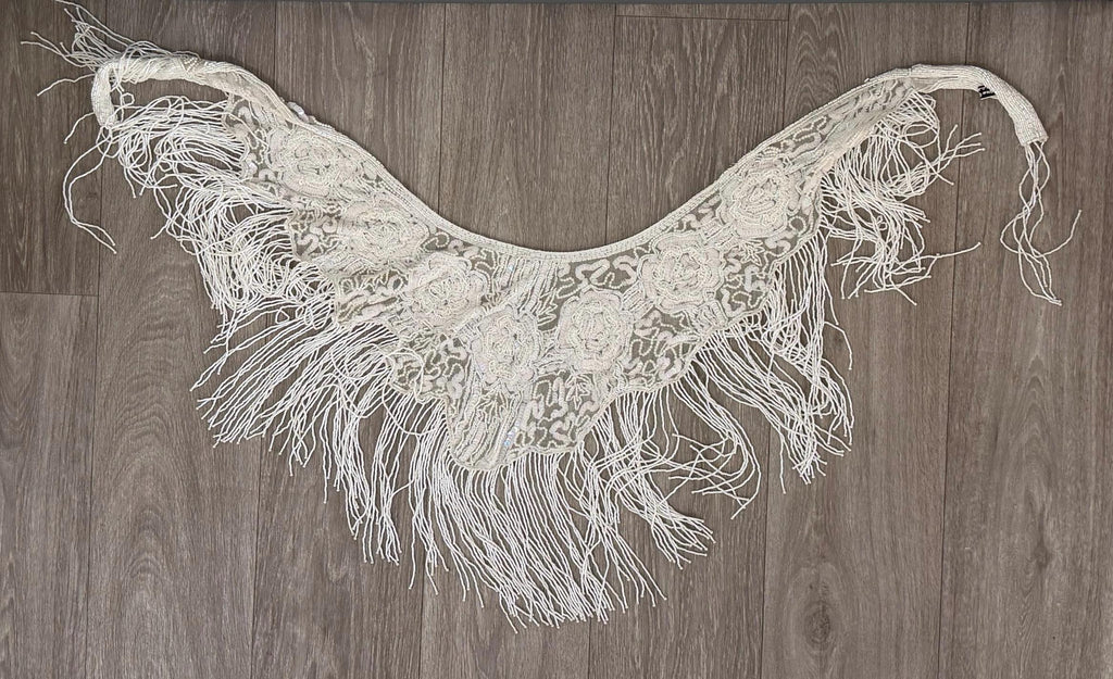 Vintage Beaded Fringe Shawl  Western Fashion Statement Collar