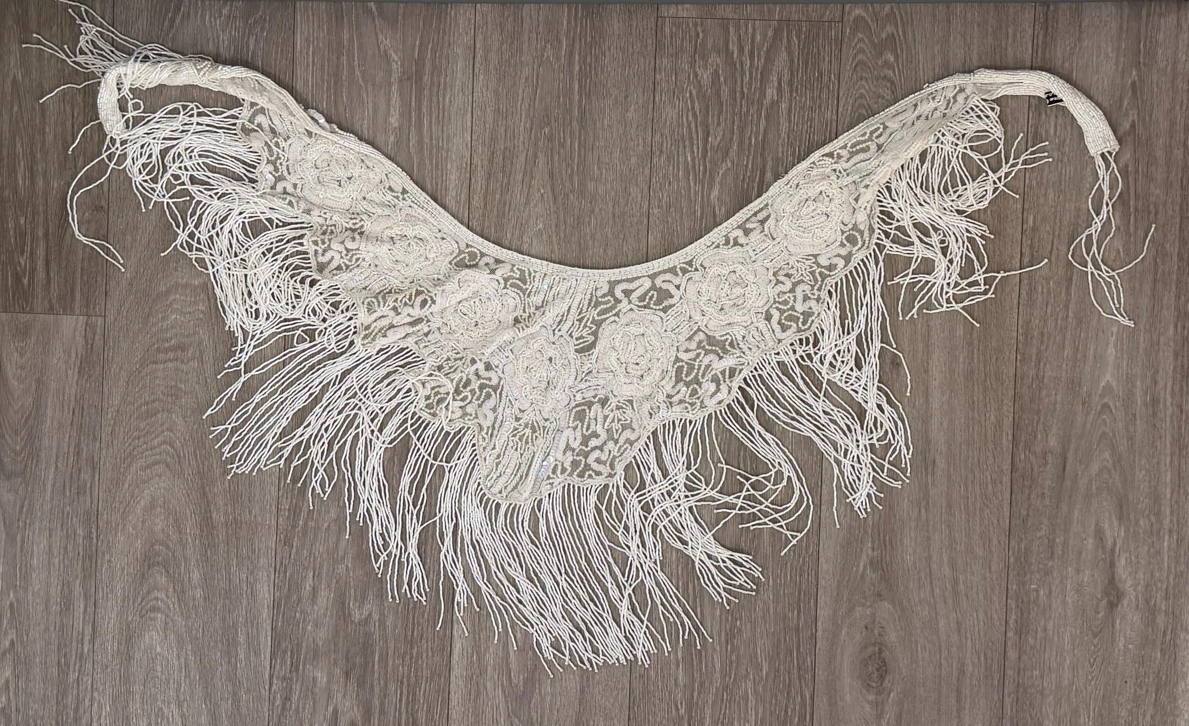 Vintage Beaded Fringe Shawl  Western Fashion Statement Collar