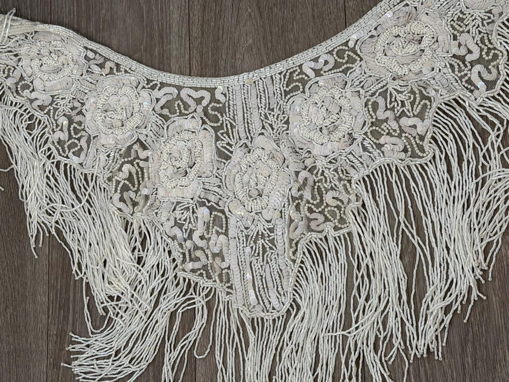 Vintage Beaded Fringe Shawl  Western Fashion Statement Collar