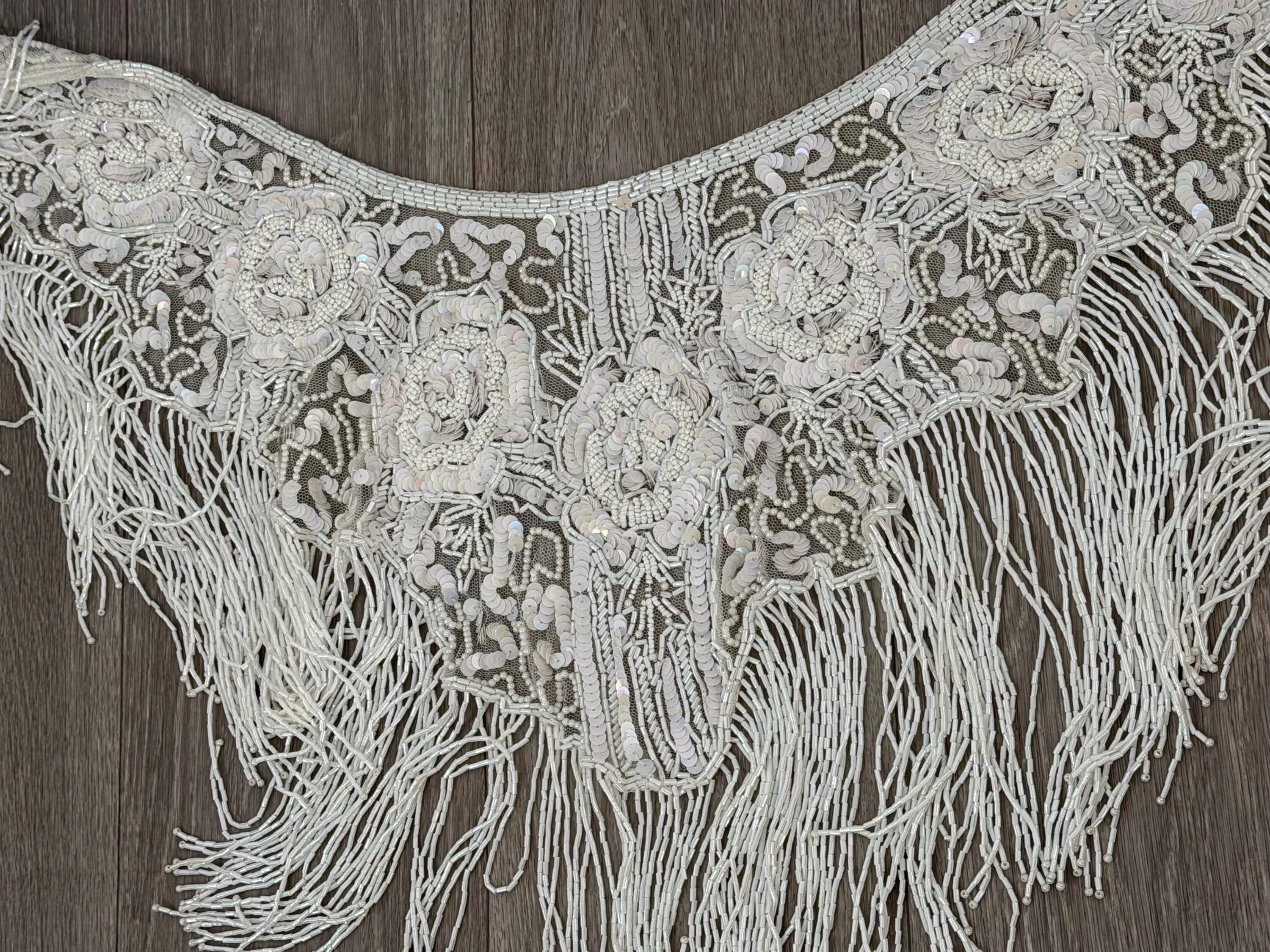 Vintage Beaded Fringe Shawl  Western Fashion Statement Collar