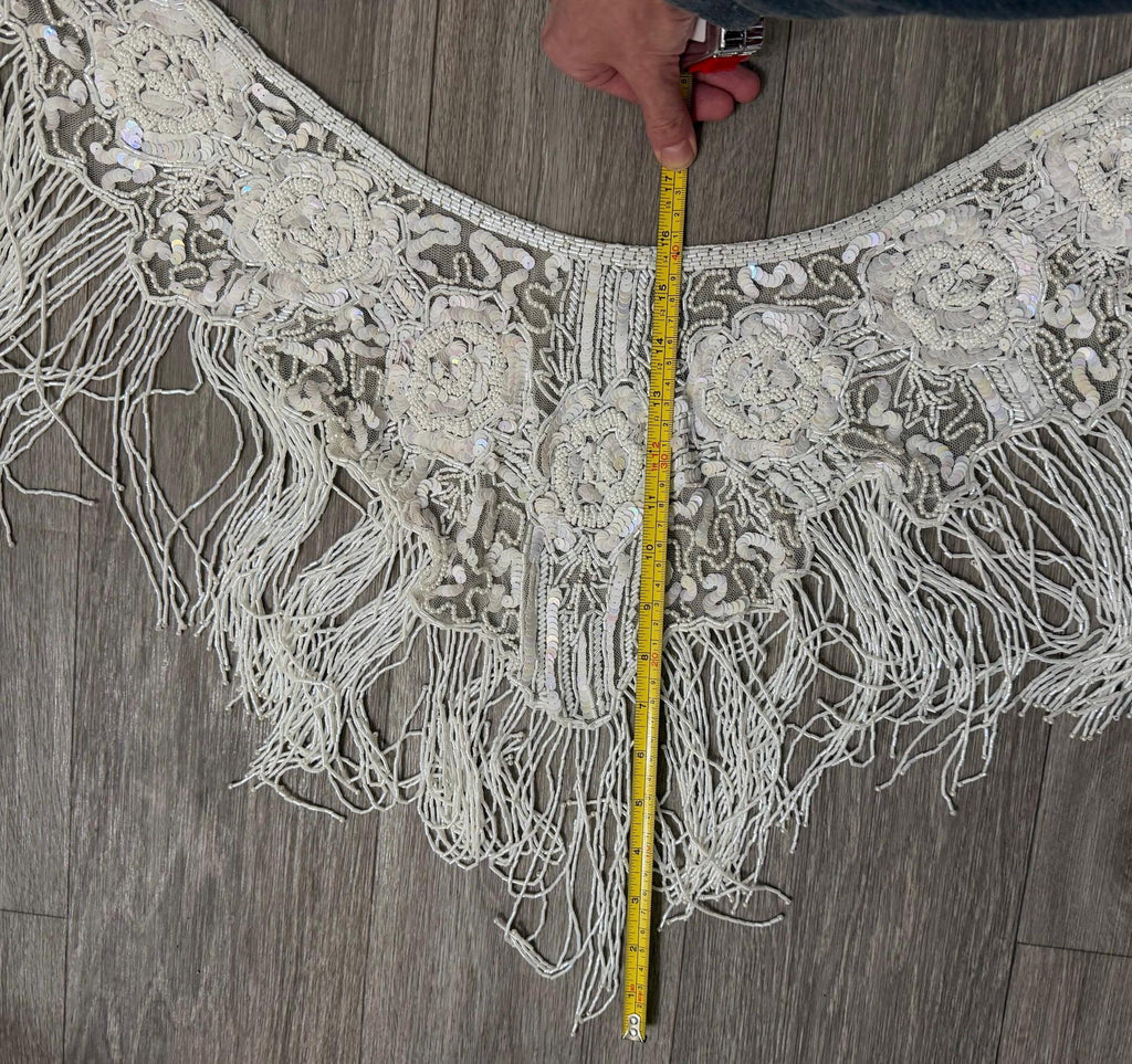Vintage Beaded Fringe Shawl  Western Fashion Statement Collar