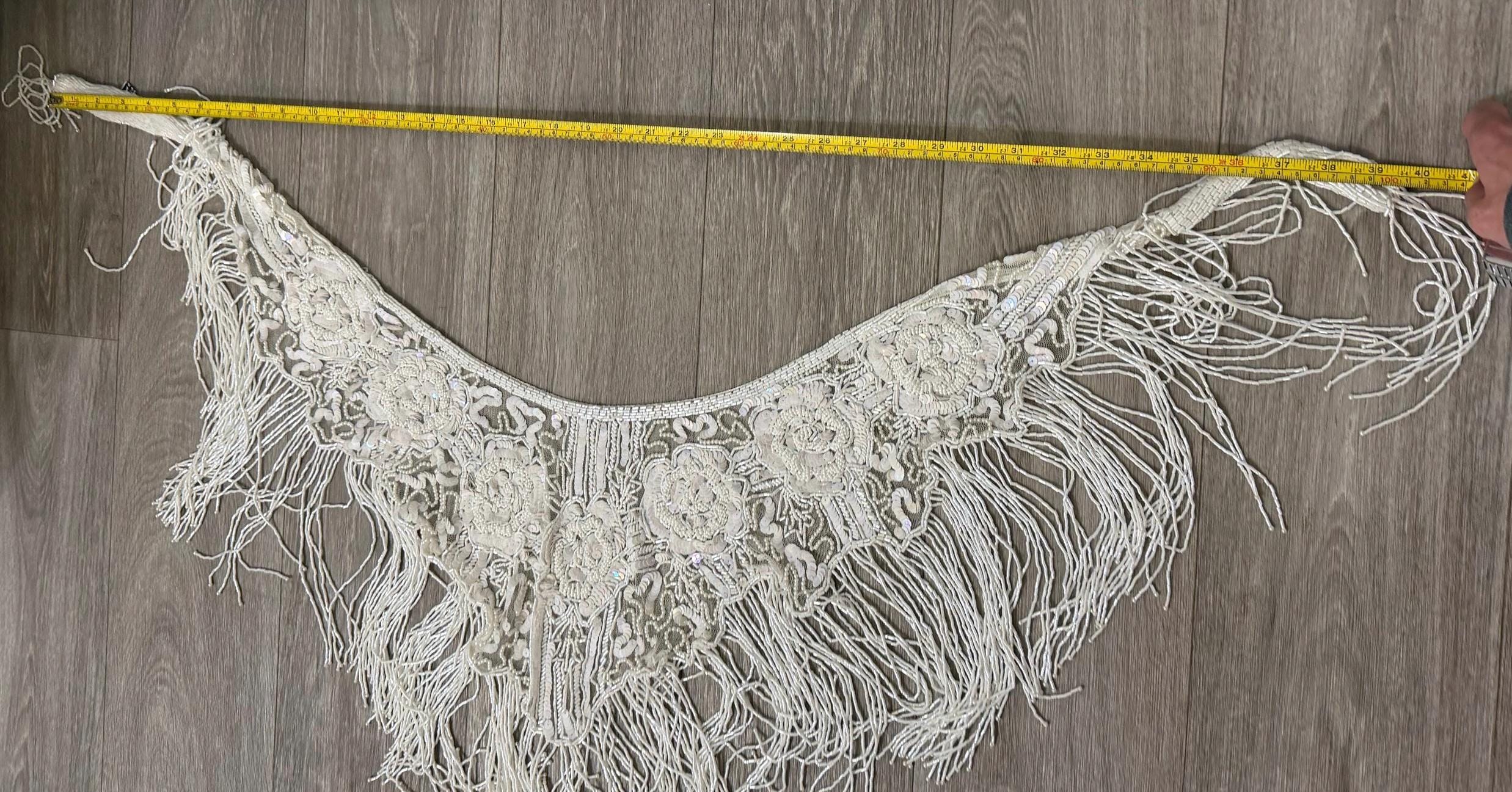 Vintage Beaded Fringe Shawl  Western Fashion Statement Collar