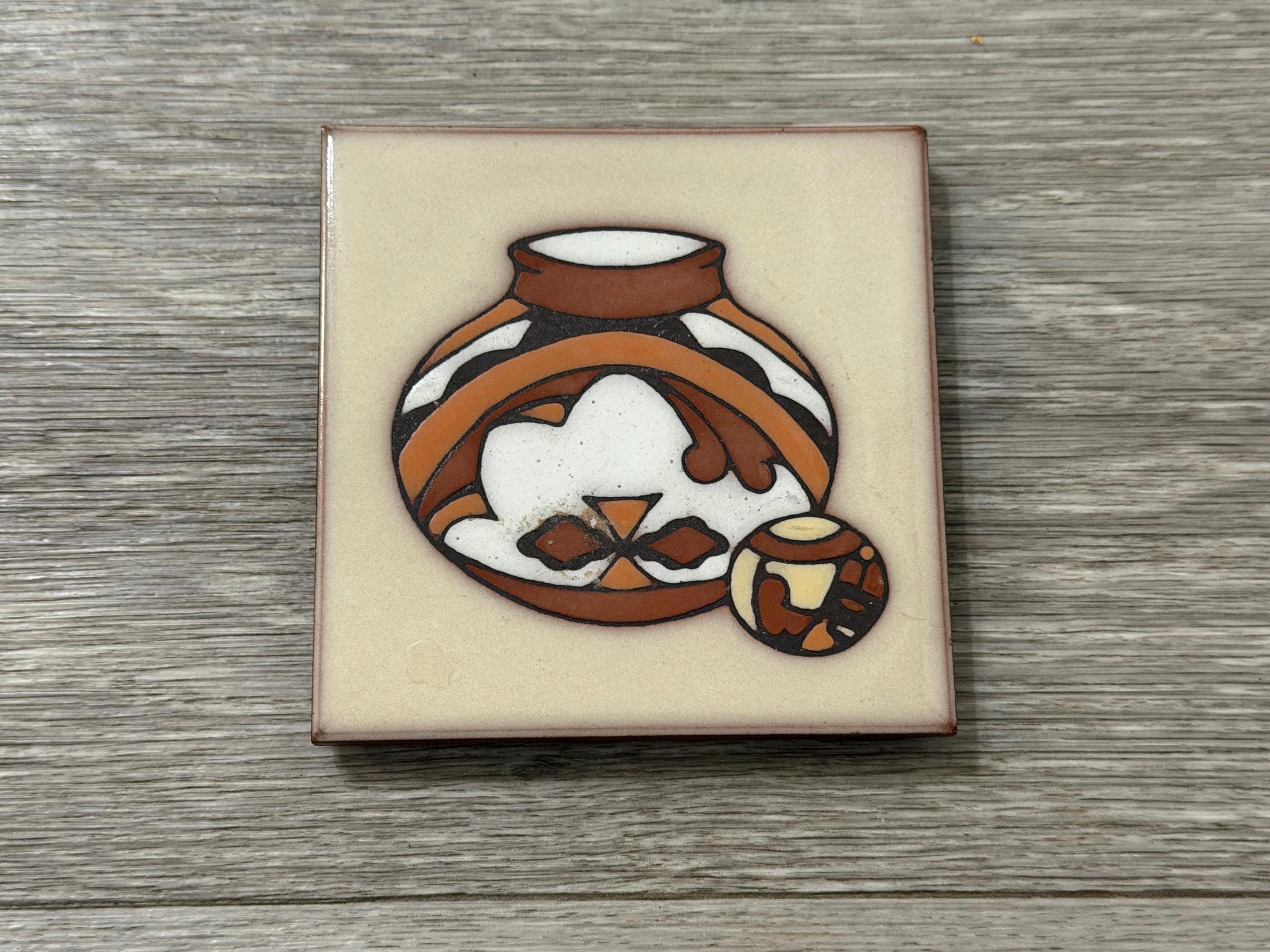 Vintage Cleo Teissedre Hand-Painted Tile  Southwest Pottery Art