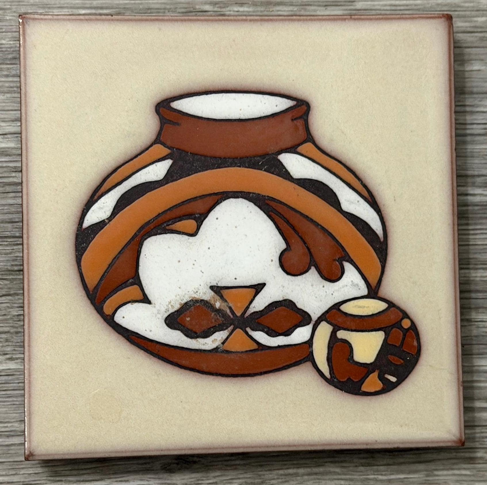 Vintage Cleo Teissedre Hand-Painted Tile  Southwest Pottery Art