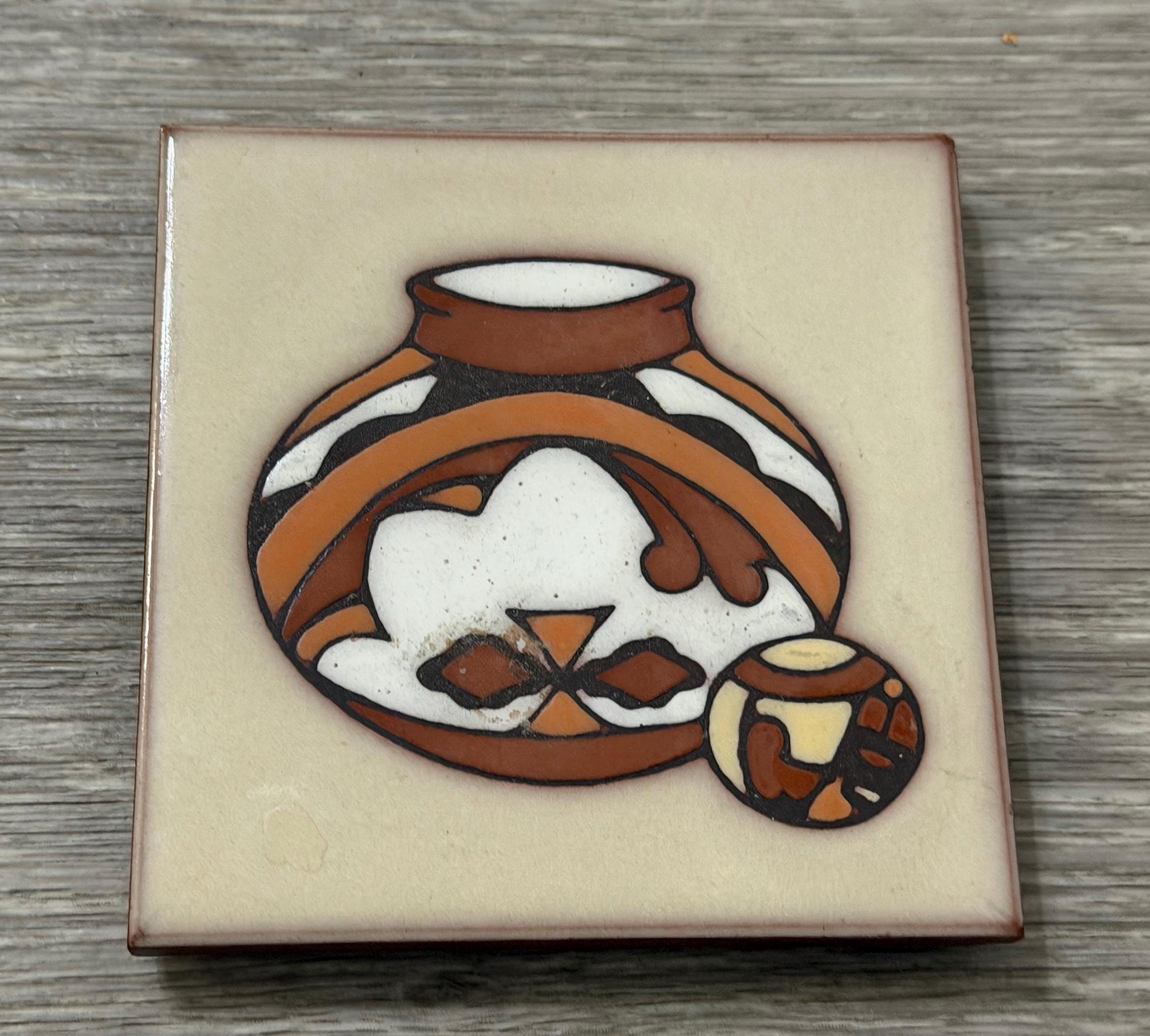 Vintage Cleo Teissedre Hand-Painted Tile  Southwest Pottery Art