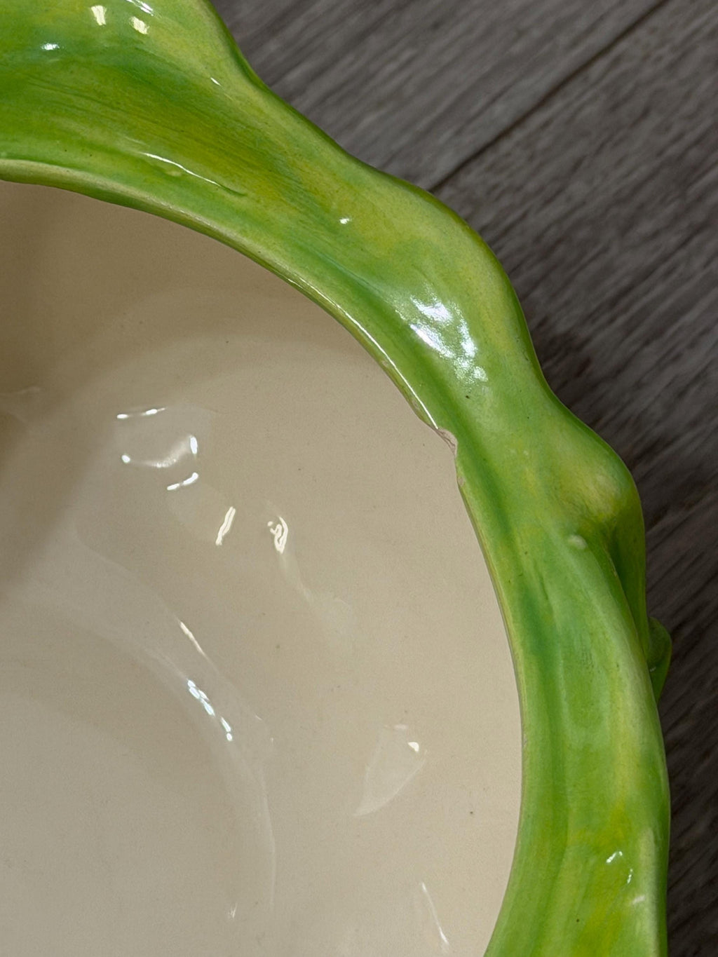 Vintage Holland Mold “Bake & Serve Cabbage Tureen with Lid  Green Ceramic Vegetable Server (Chipped)