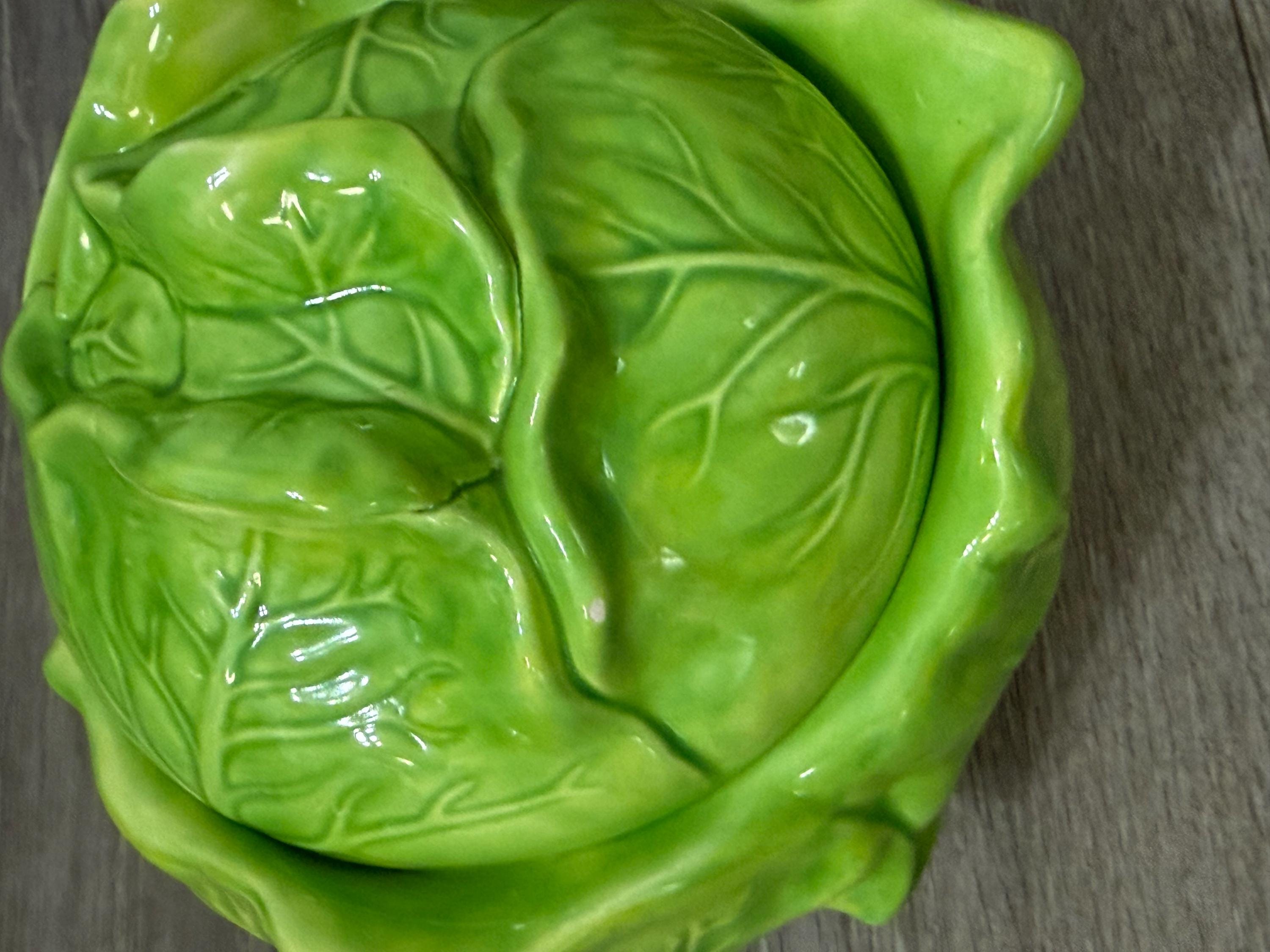 Vintage Holland Mold “Bake & Serve Cabbage Tureen with Lid  Green Ceramic Vegetable Server (Chipped)
