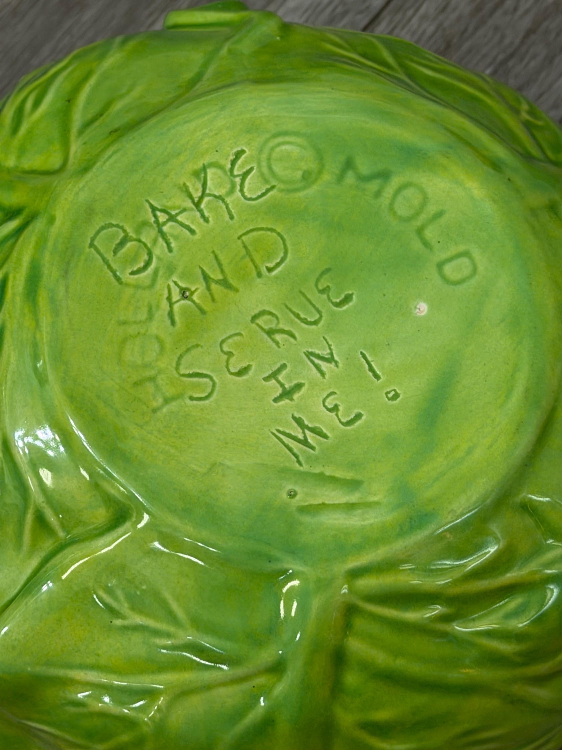 Vintage Holland Mold “Bake & Serve Cabbage Tureen with Lid  Green Ceramic Vegetable Server (Chipped)