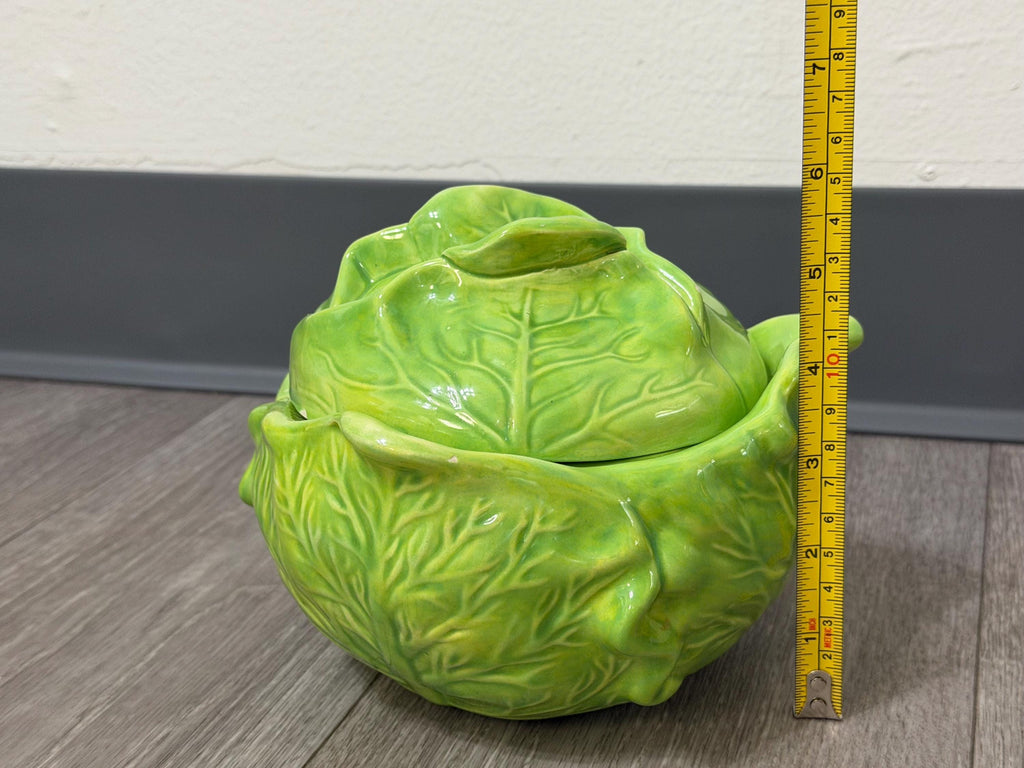 Vintage Holland Mold “Bake & Serve Cabbage Tureen with Lid  Green Ceramic Vegetable Server (Chipped)