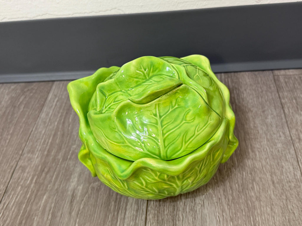 Vintage Holland Mold “Bake & Serve Cabbage Tureen with Lid  Green Ceramic Vegetable Server (Chipped)