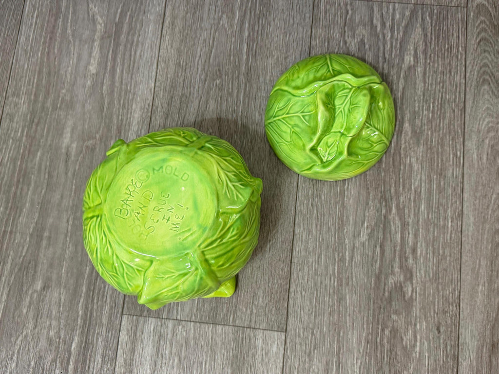 Vintage Holland Mold “Bake & Serve Cabbage Tureen with Lid  Green Ceramic Vegetable Server (Chipped)