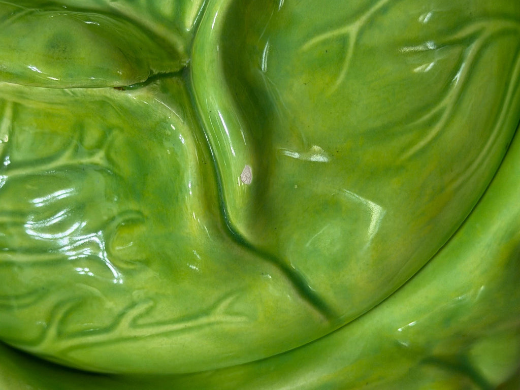 Vintage Holland Mold “Bake & Serve Cabbage Tureen with Lid  Green Ceramic Vegetable Server (Chipped)
