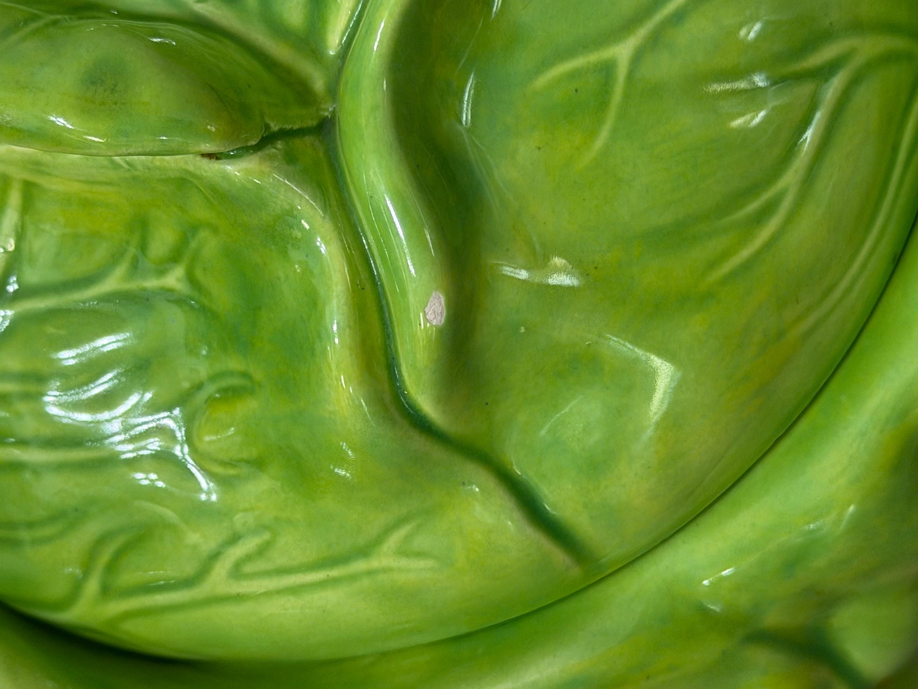Vintage Holland Mold “Bake & Serve Cabbage Tureen with Lid  Green Ceramic Vegetable Server (Chipped)