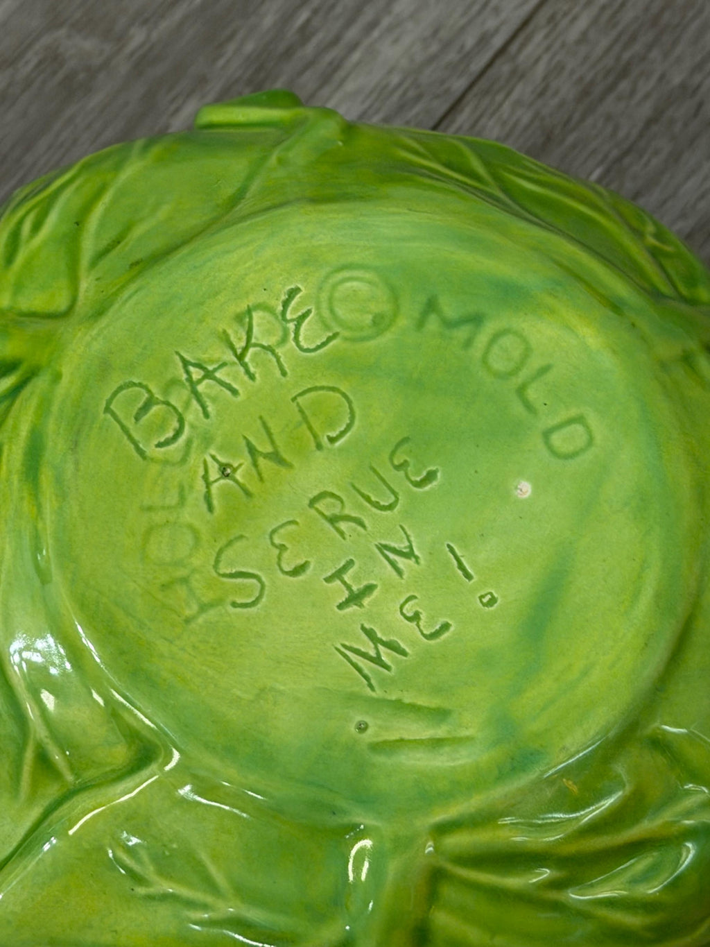 Vintage Holland Mold “Bake & Serve Cabbage Tureen with Lid  Green Ceramic Vegetable Server (Chipped)
