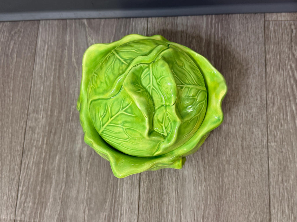 Vintage Holland Mold “Bake & Serve Cabbage Tureen with Lid  Green Ceramic Vegetable Server (Chipped)