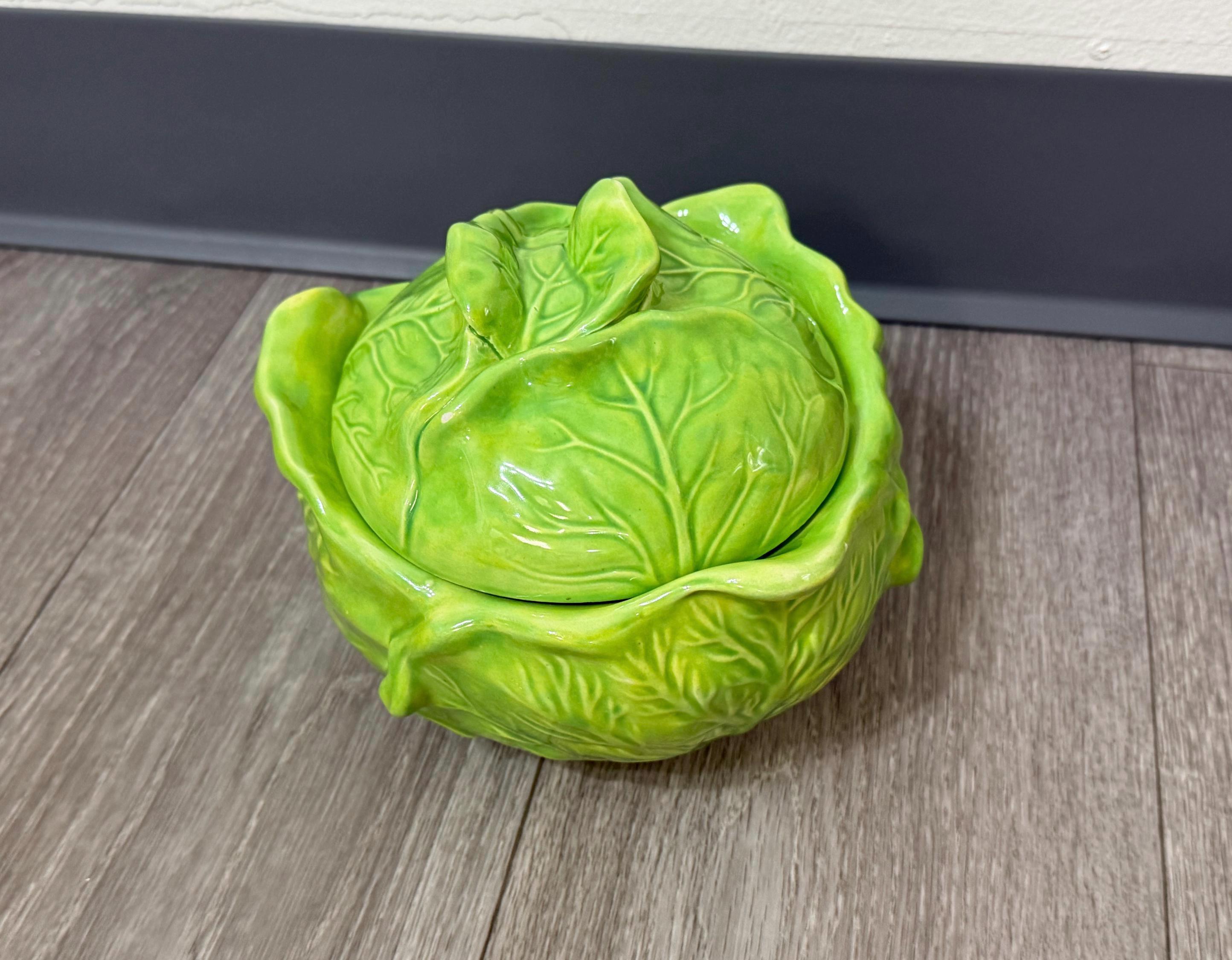 Vintage Holland Mold “Bake & Serve Cabbage Tureen with Lid  Green Ceramic Vegetable Server (Chipped)