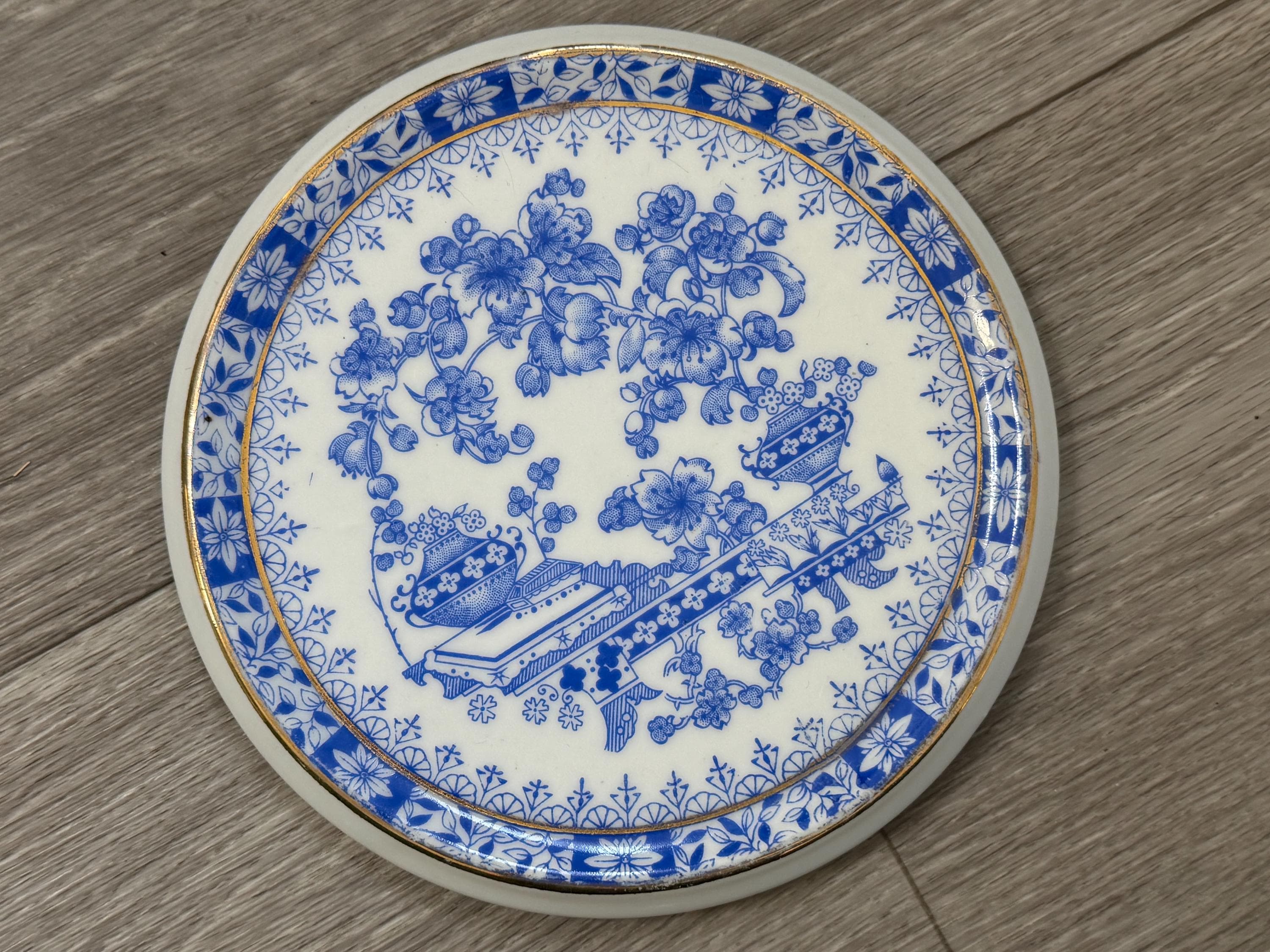 Vintage Blau China Germany Plate  Blue White Floral Porcelain Art