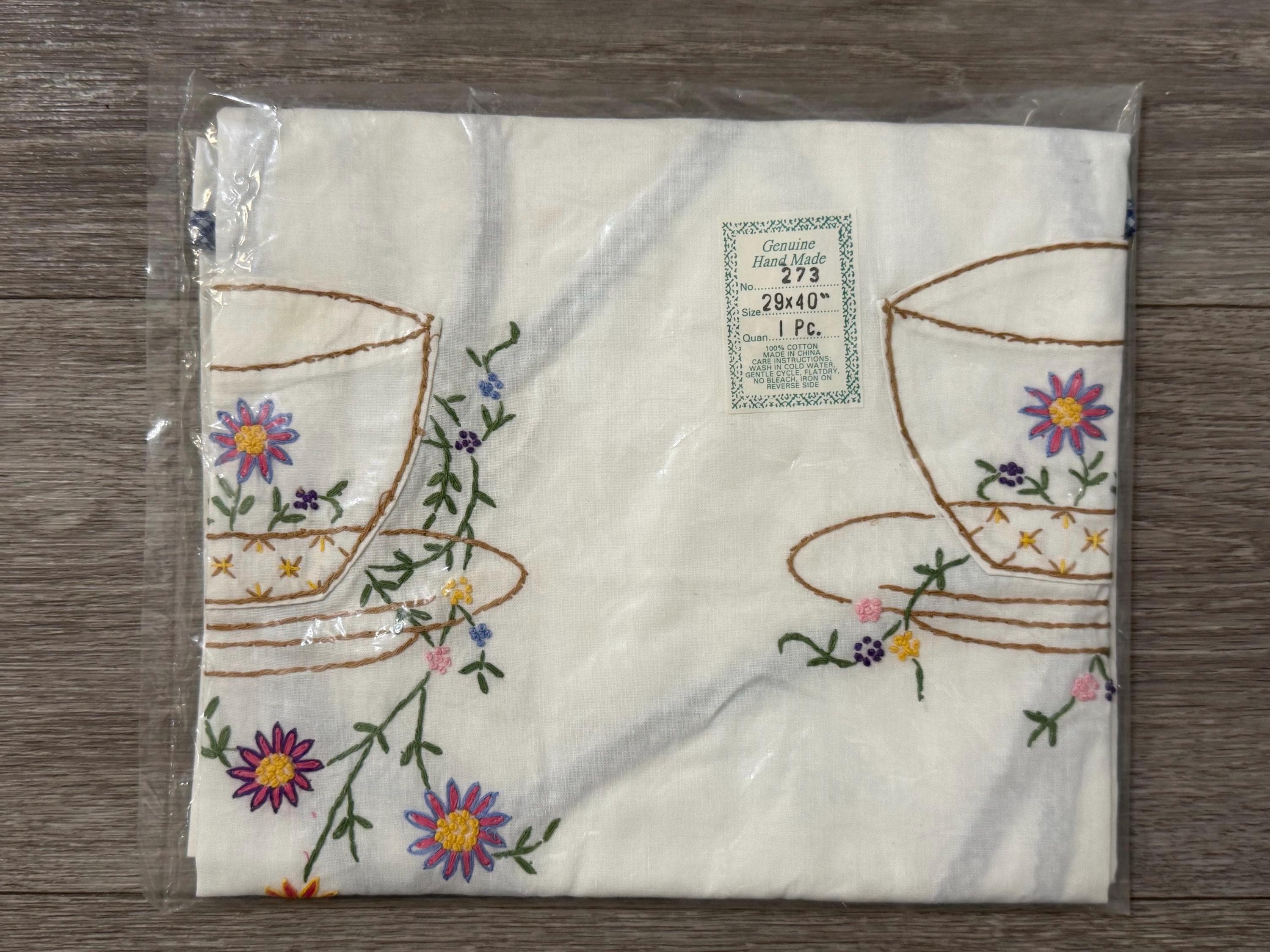 Vintage Handmade Embroidered Teacup Tea Time Apron