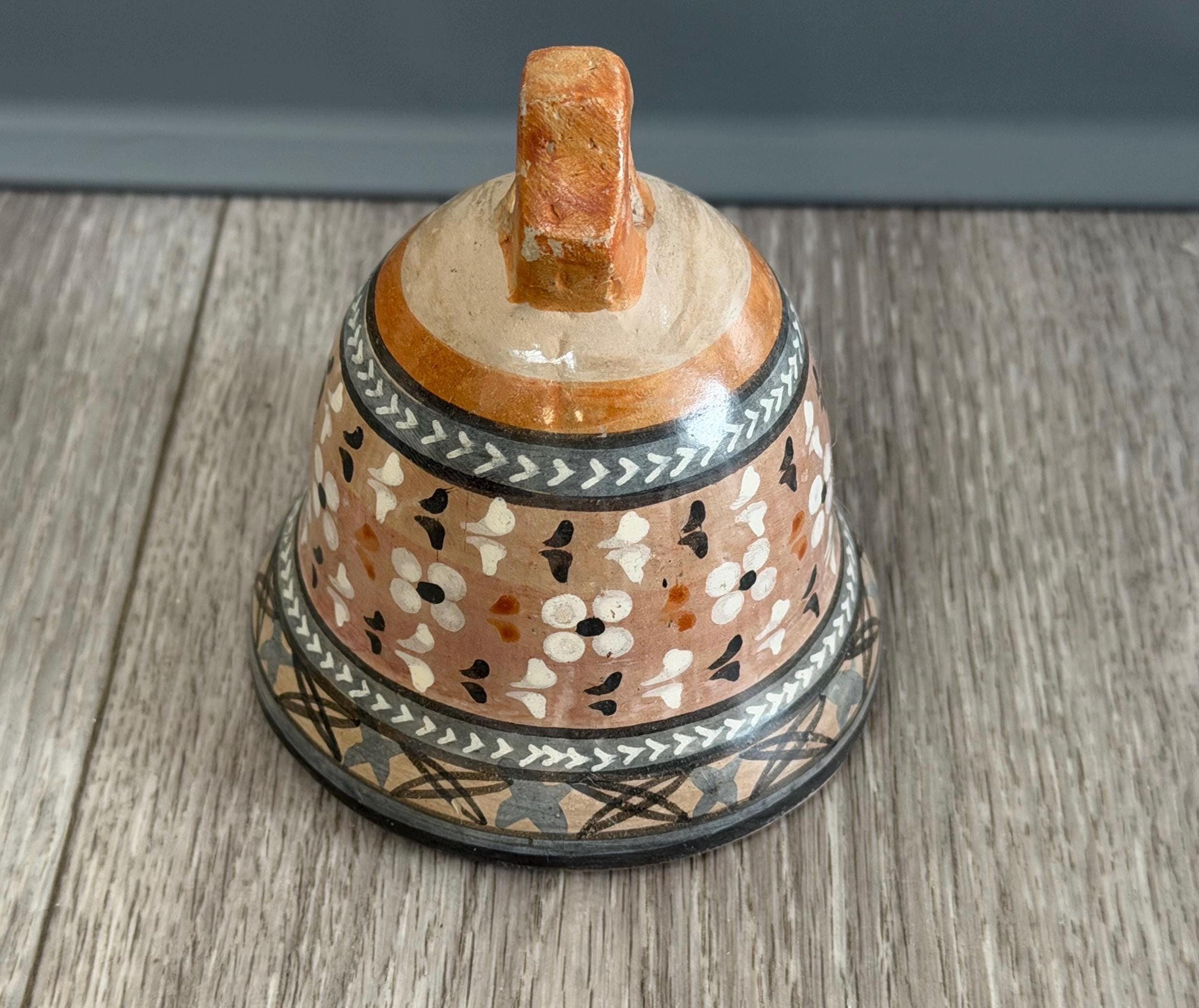 Vintage Handmade Mexican Pottery Bell with Missing Clapper Terracotta Ceramics