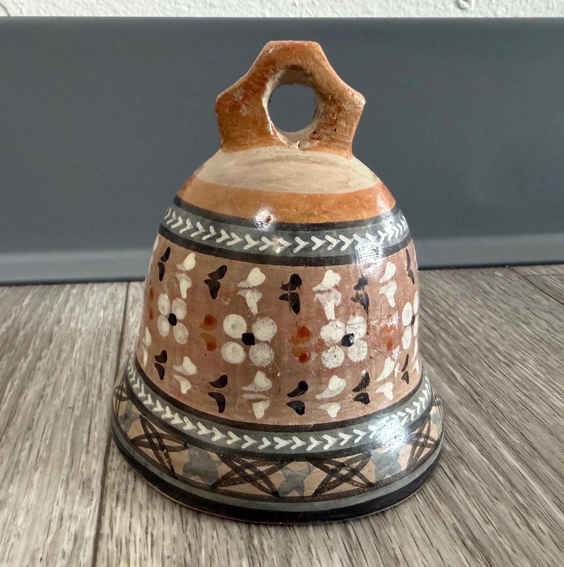 Vintage Handmade Mexican Pottery Bell with Missing Clapper Terracotta Ceramics