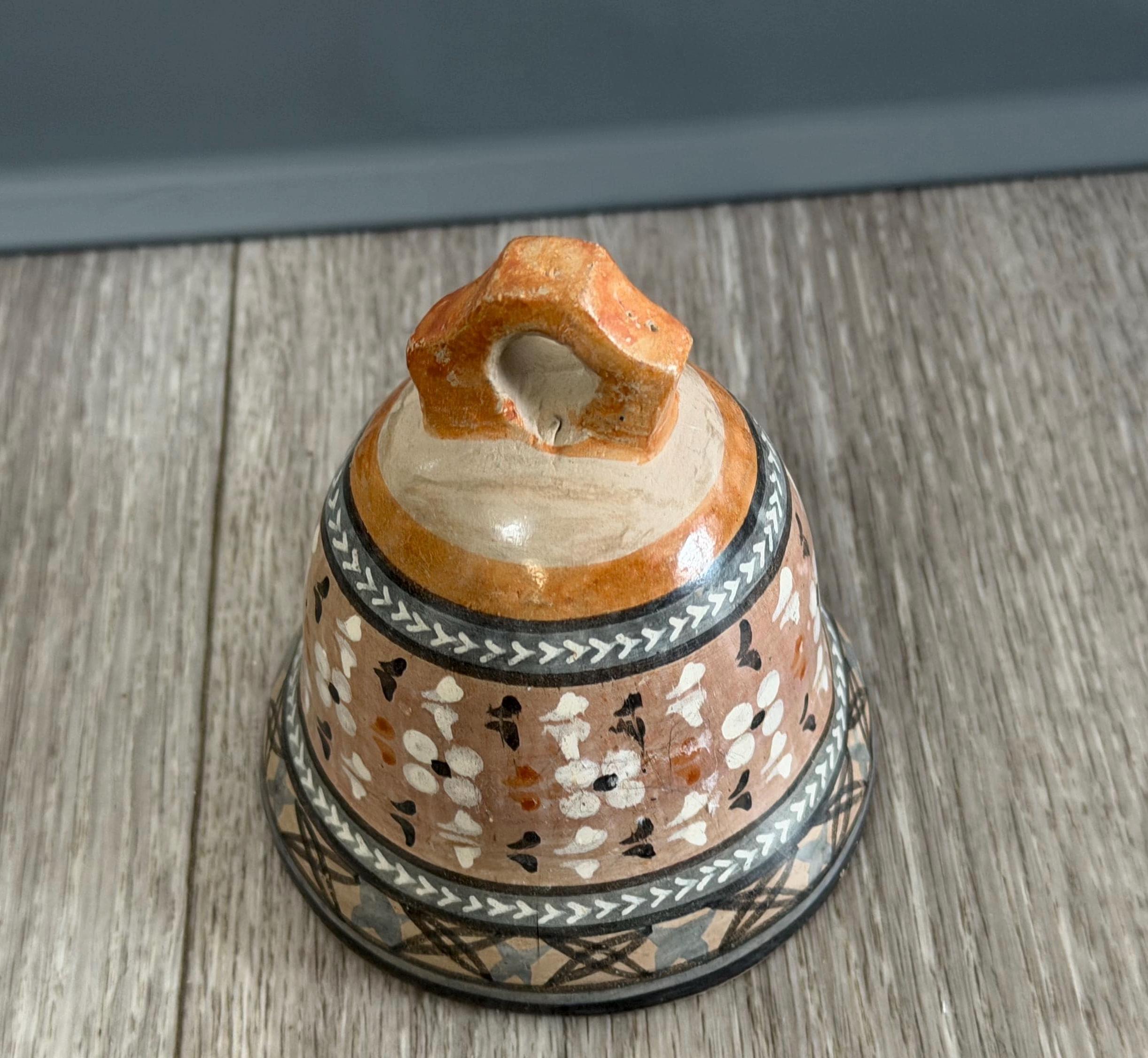 Vintage Handmade Mexican Pottery Bell with Missing Clapper Terracotta Ceramics