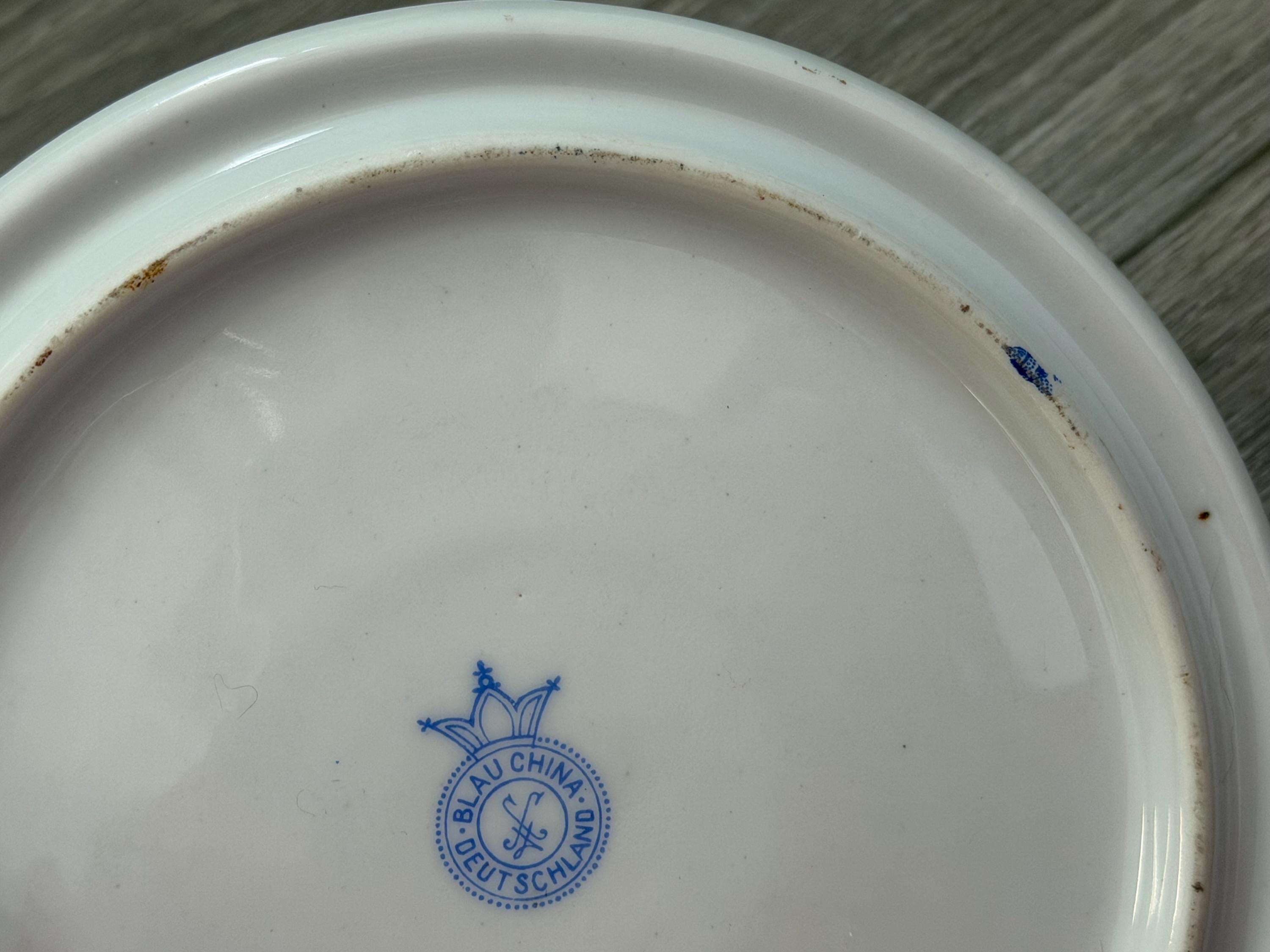 Vintage Blau China Germany Plate  Blue White Floral Porcelain Art