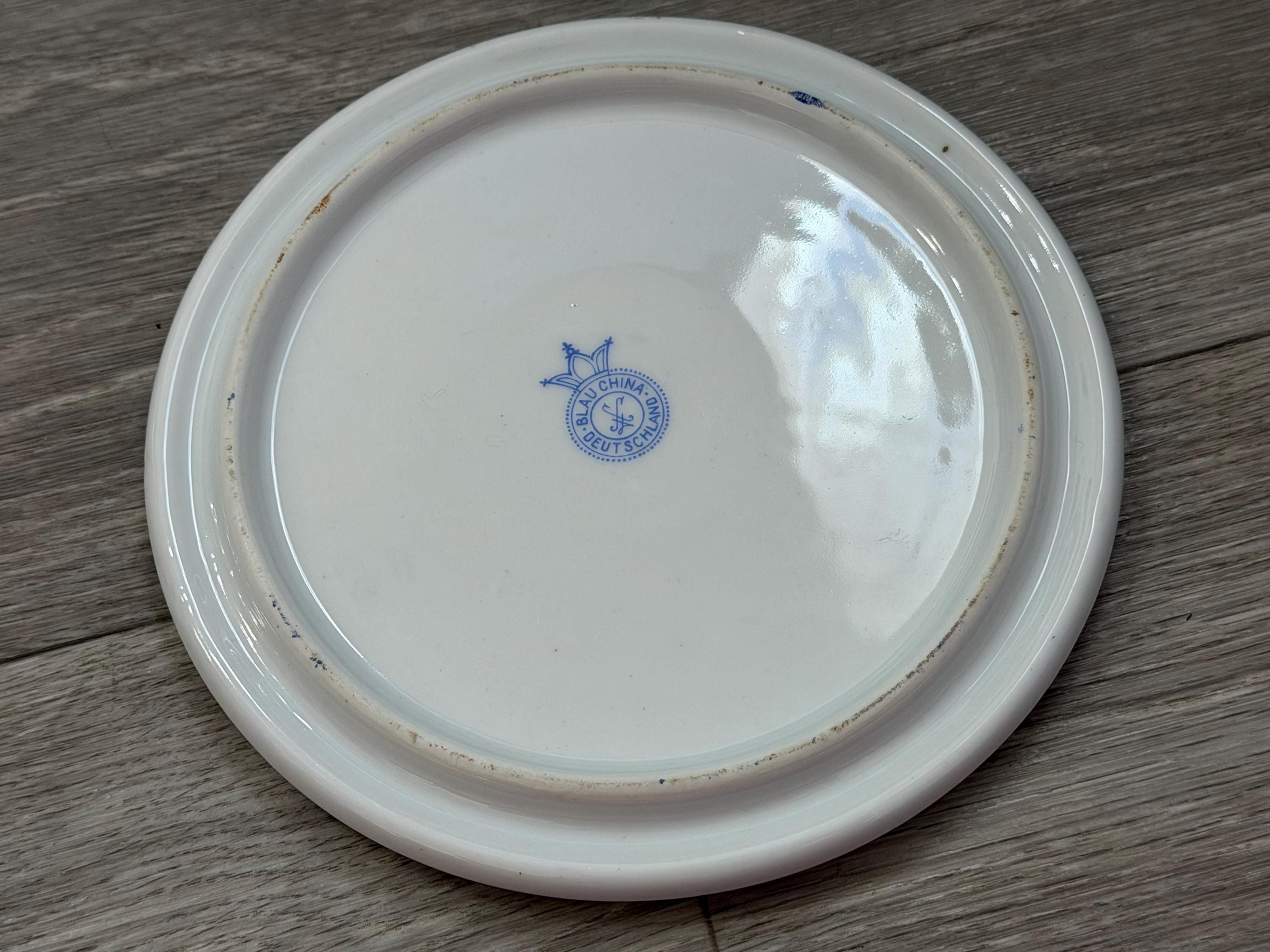 Vintage Blau China Germany Plate  Blue White Floral Porcelain Art