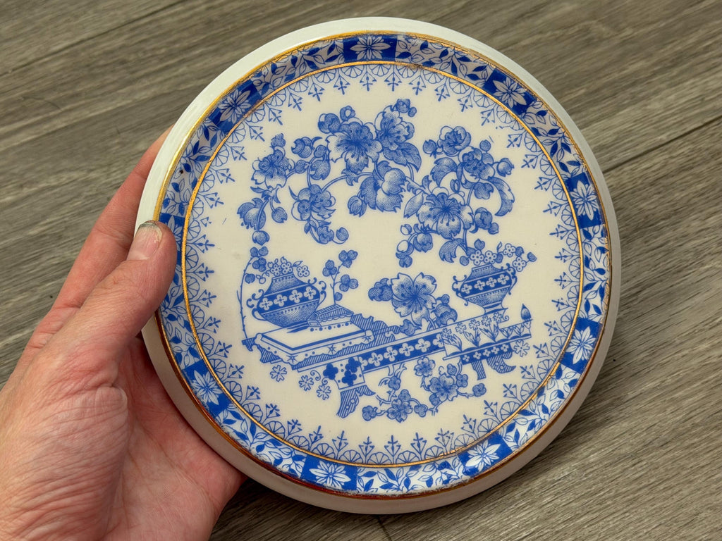 Vintage Blau China Germany Plate  Blue White Floral Porcelain Art