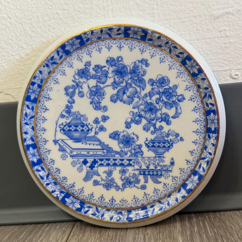 Vintage Blau China Germany Plate  Blue White Floral Porcelain Art
