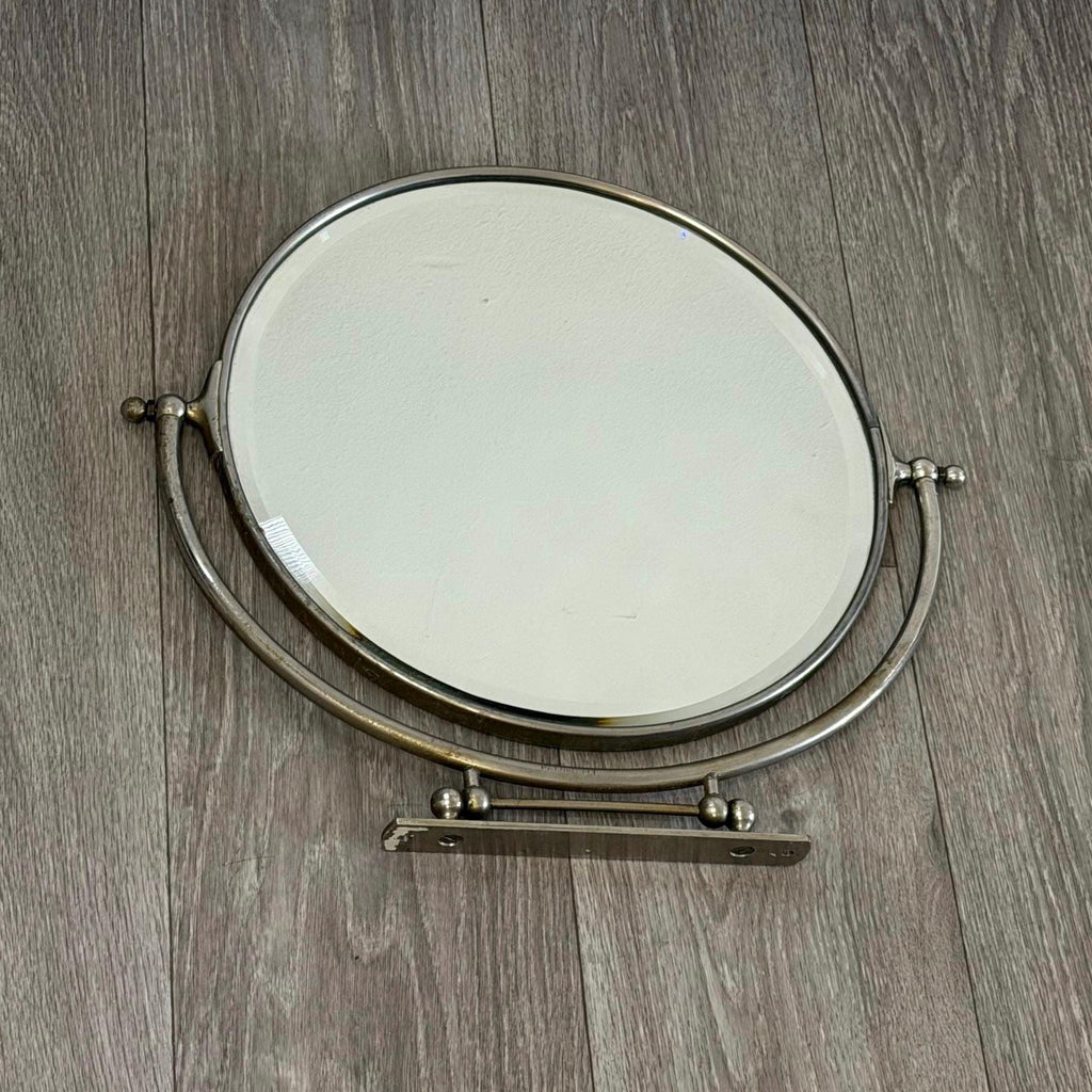 Vintage Art Deco Swivel Vanity Mirror | Chrome, 12" Round Wall Mount Makeup Mirror