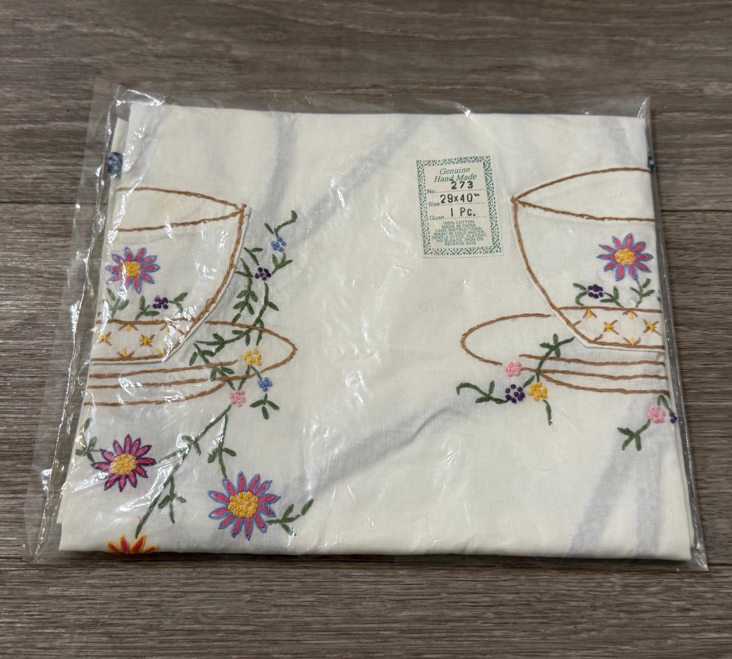 Vintage Handmade Embroidered Teacup Tea Time Apron