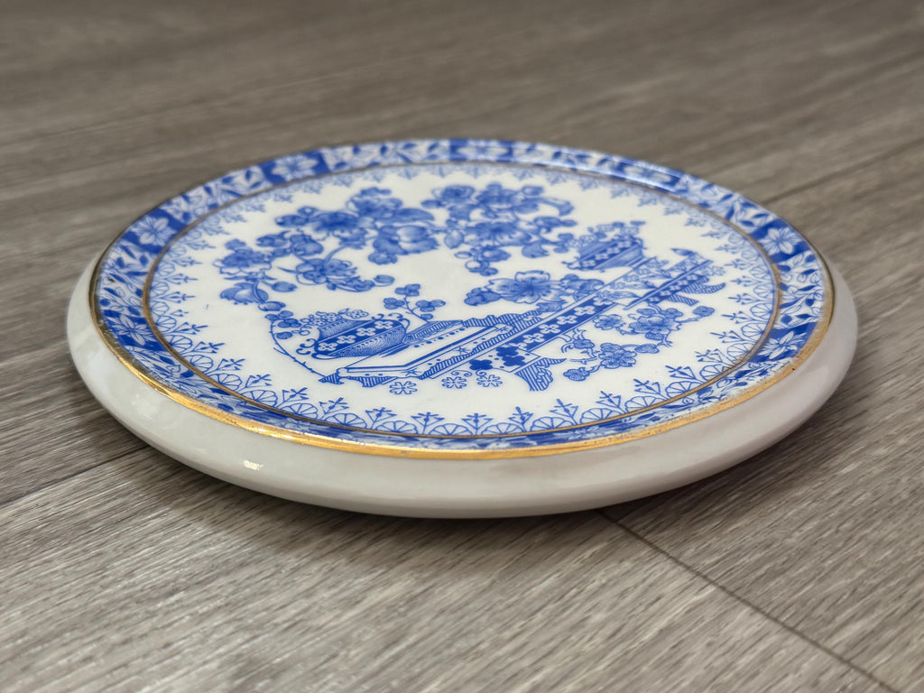 Vintage Blau China Germany Plate  Blue White Floral Porcelain Art