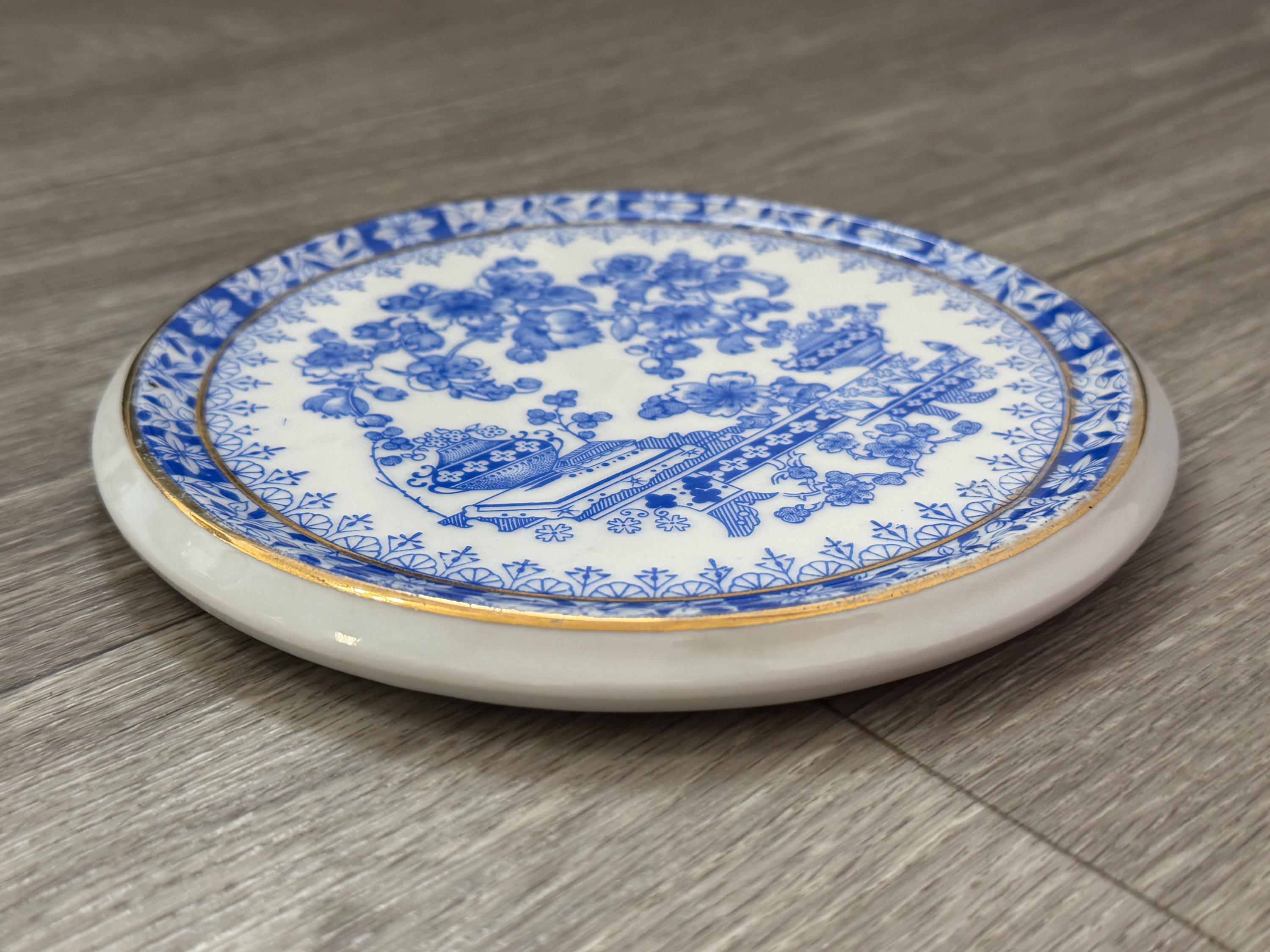 Vintage Blau China Germany Plate  Blue White Floral Porcelain Art