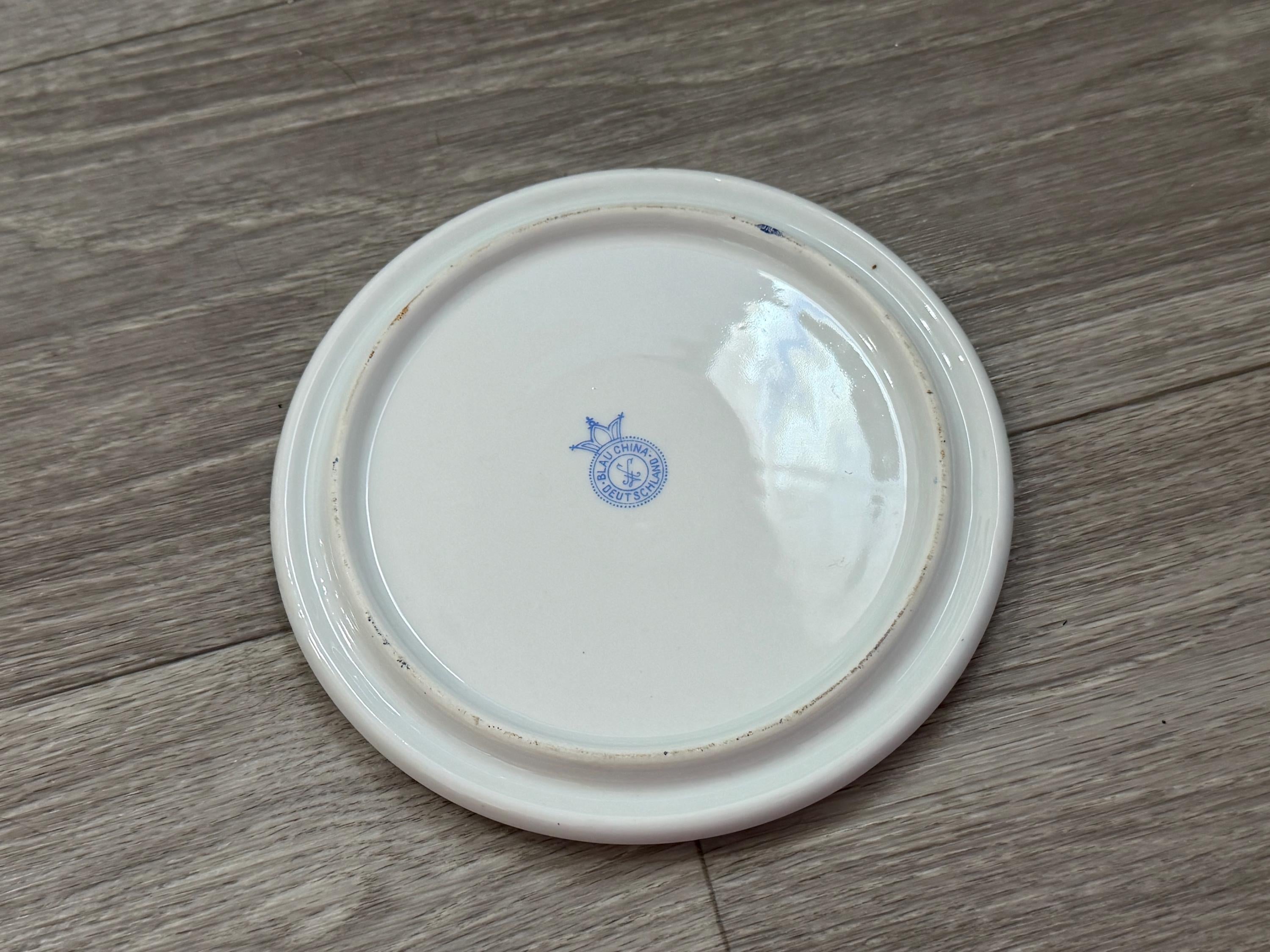 Vintage Blau China Germany Plate  Blue White Floral Porcelain Art