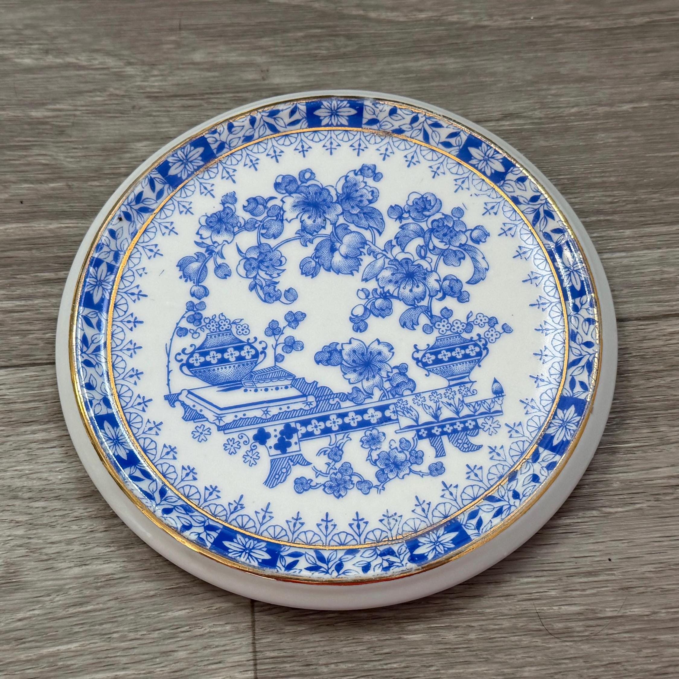 Vintage Blau China Germany Plate  Blue White Floral Porcelain Art