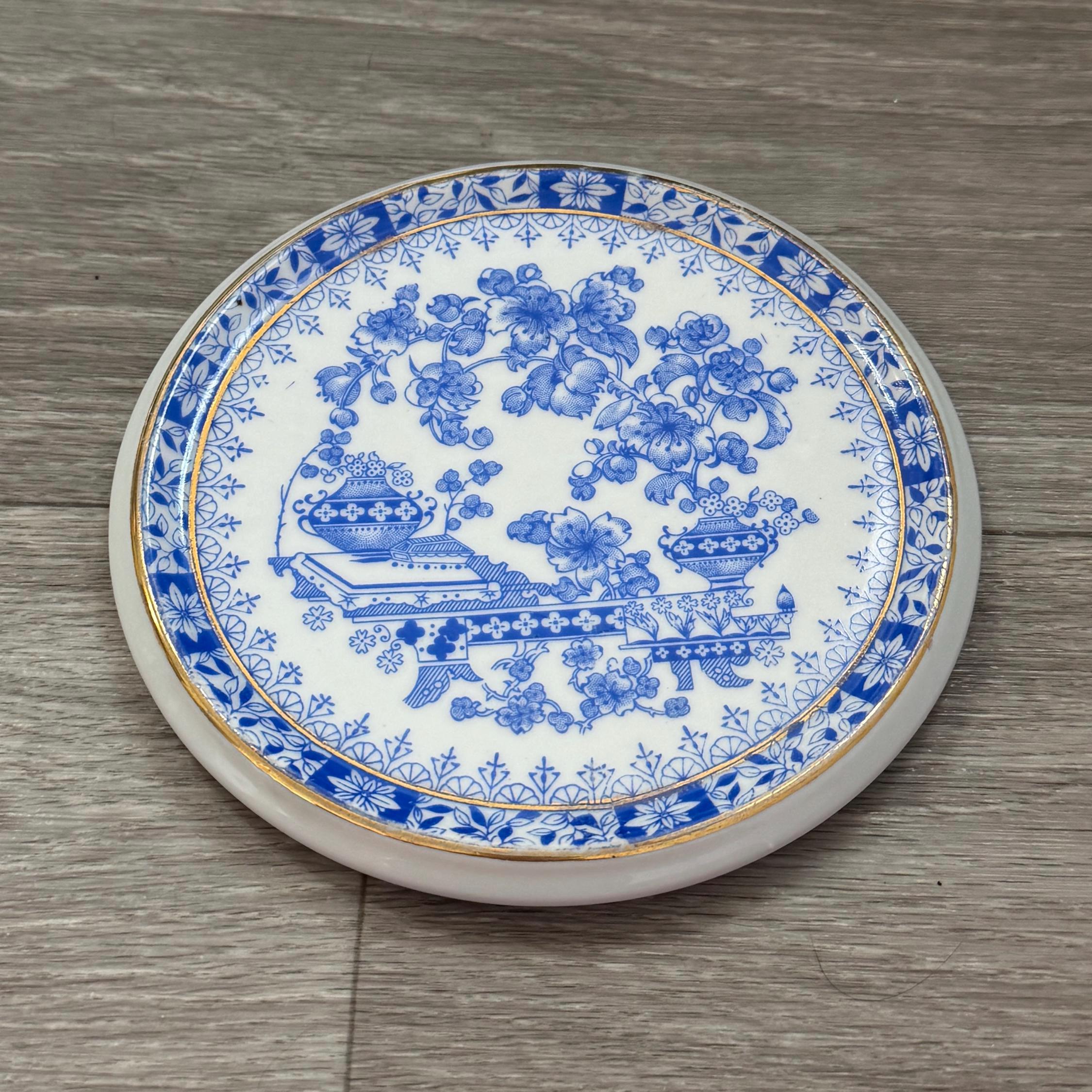 Vintage Blau China Germany Plate  Blue White Floral Porcelain Art