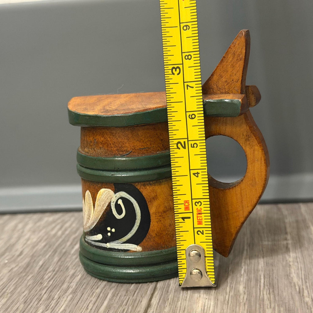 Vintage Swedish Handpainted Wooden Stein Mug with Lid