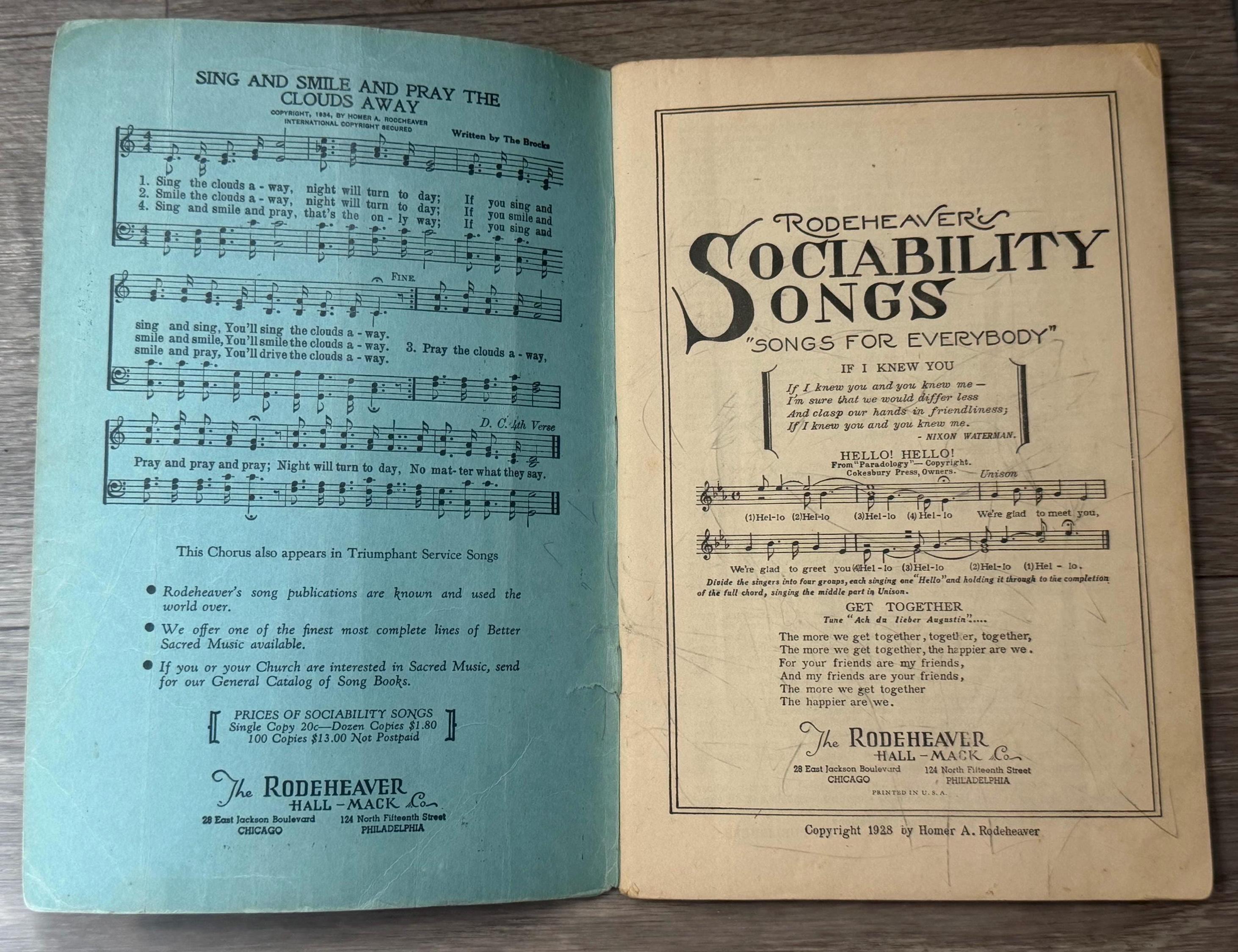 1948 Sociability Songs Songbook  Community Singing Music Ephemera