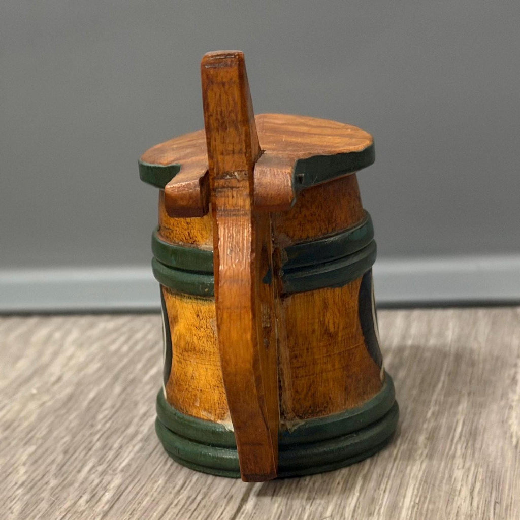 Vintage Swedish Handpainted Wooden Stein Mug with Lid