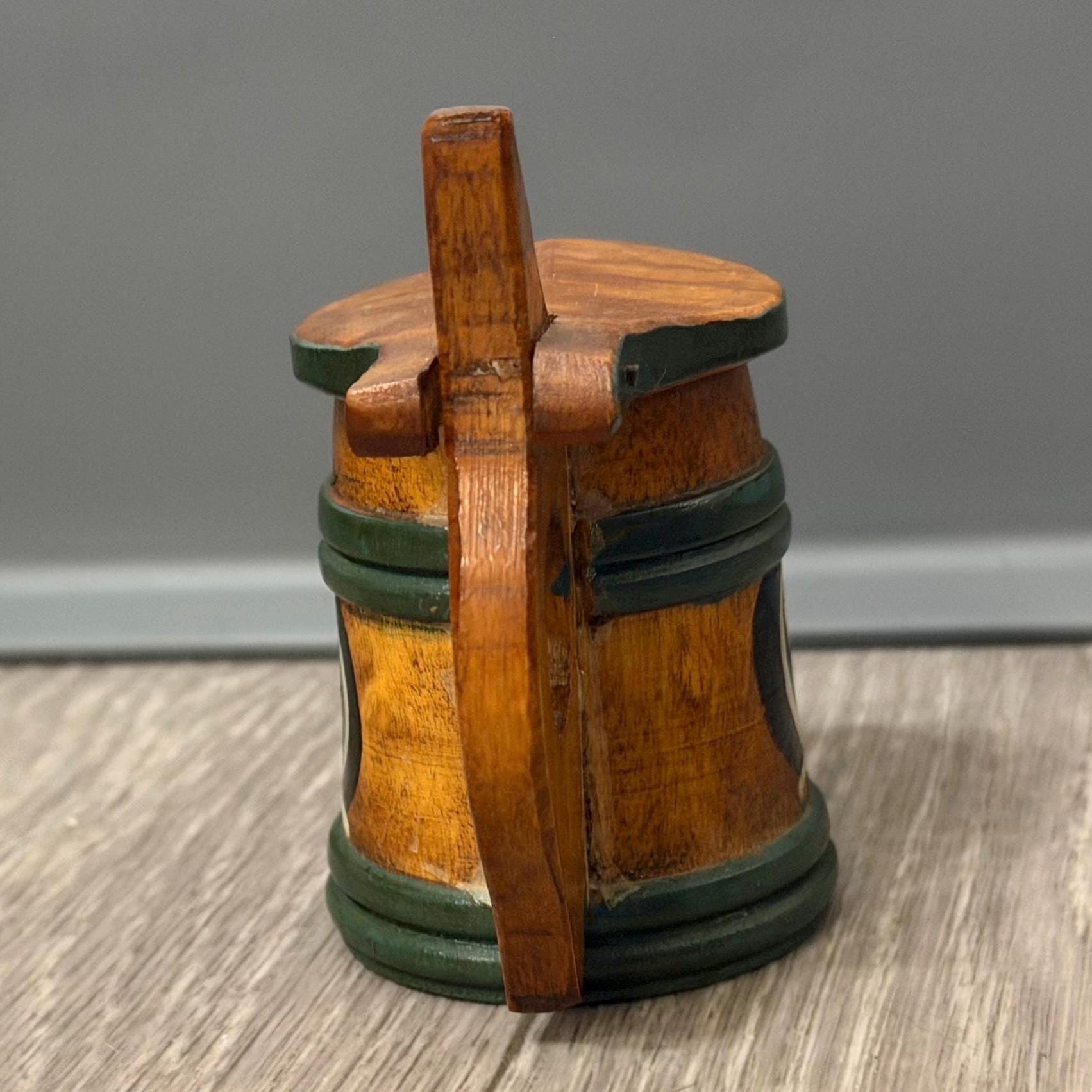 Vintage Swedish Handpainted Wooden Stein Mug with Lid