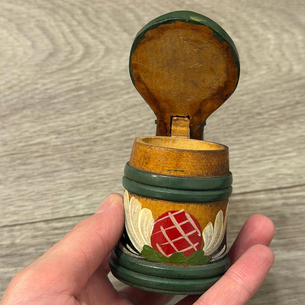 Vintage Swedish Handpainted Wooden Stein Mug with Lid