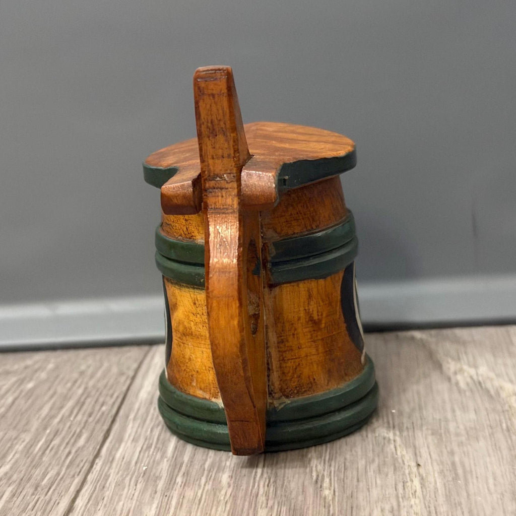Vintage Swedish Handpainted Wooden Stein Mug with Lid