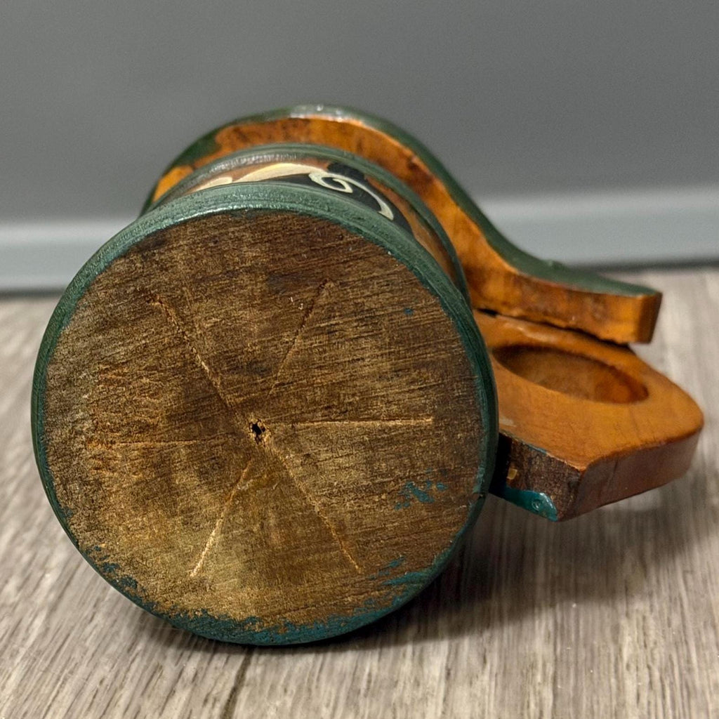 Vintage Swedish Handpainted Wooden Stein Mug with Lid