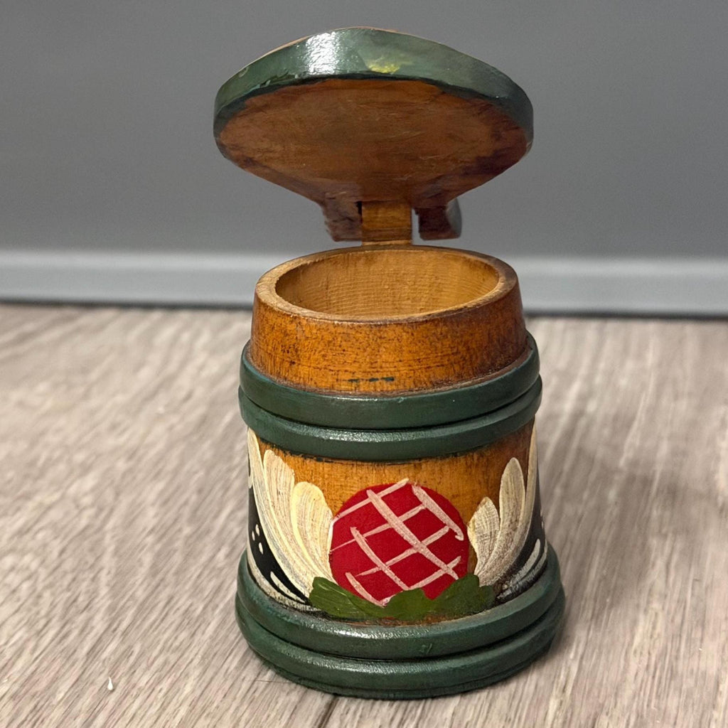 Vintage Swedish Handpainted Wooden Stein Mug with Lid