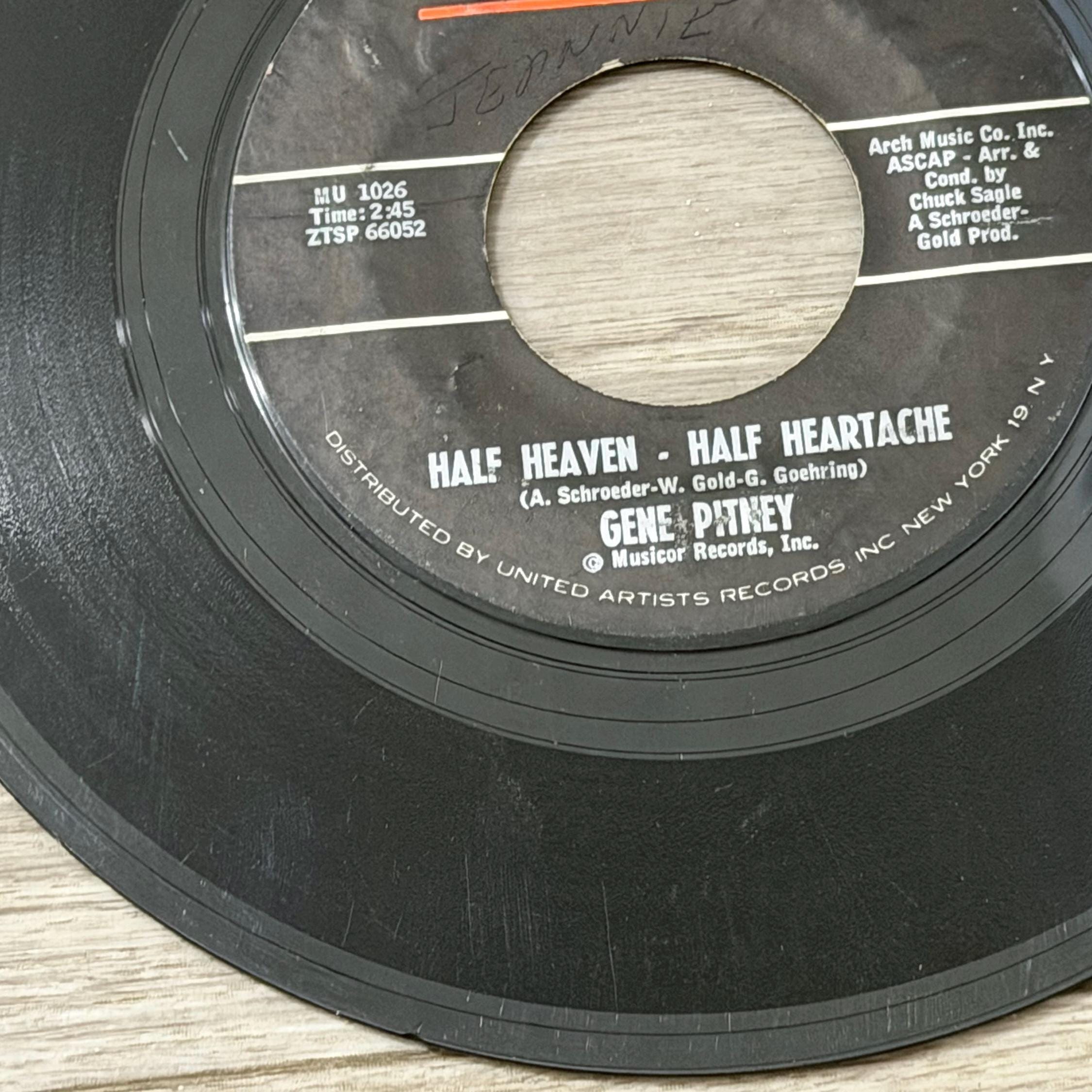 Gene Pitney 45 RPM Vinyl Single  Half Heaven Half Heartache, Tower Tall (Musicor Records)
