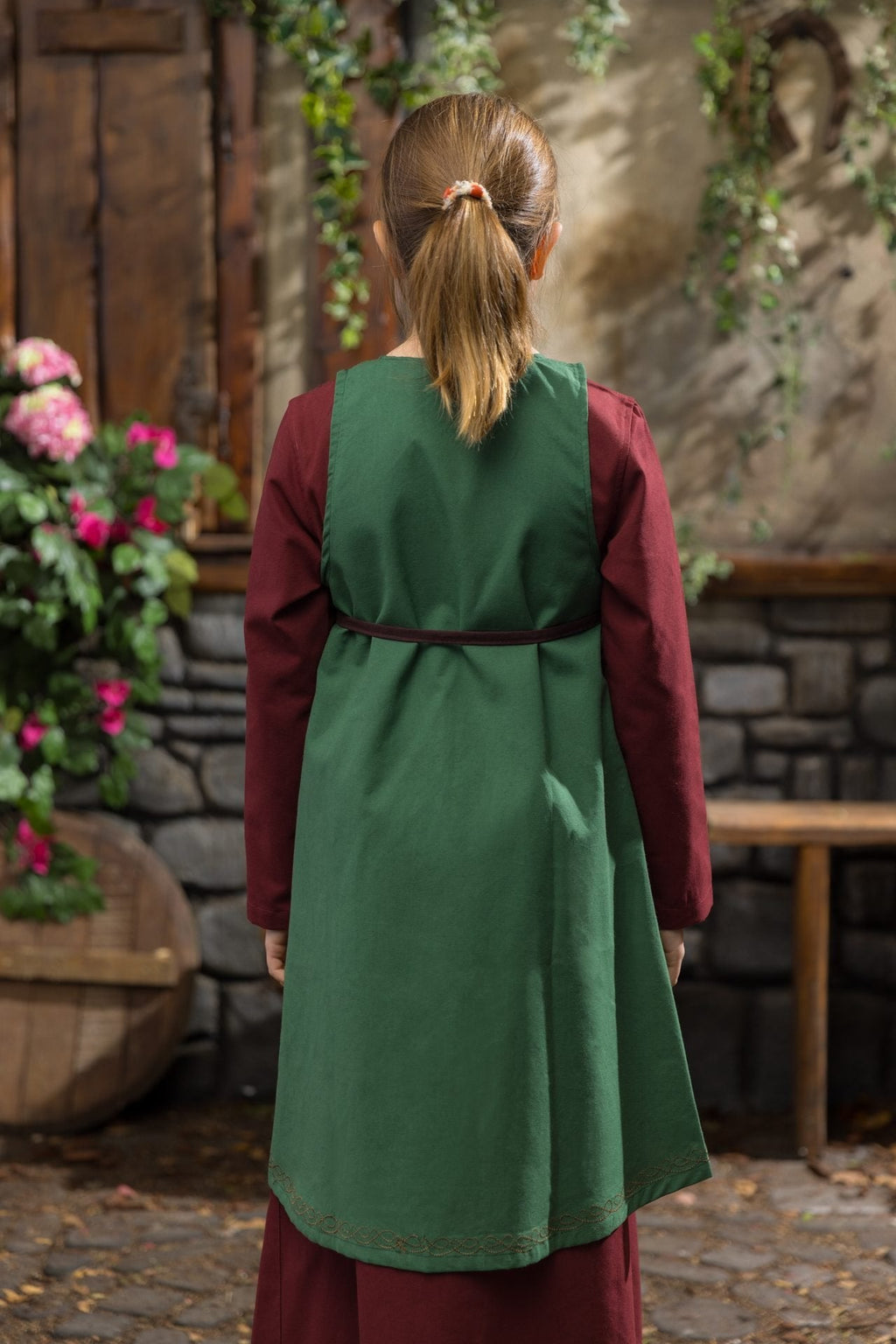 Kids' Ona Medieval Overdress | Green Embroidered Wrap