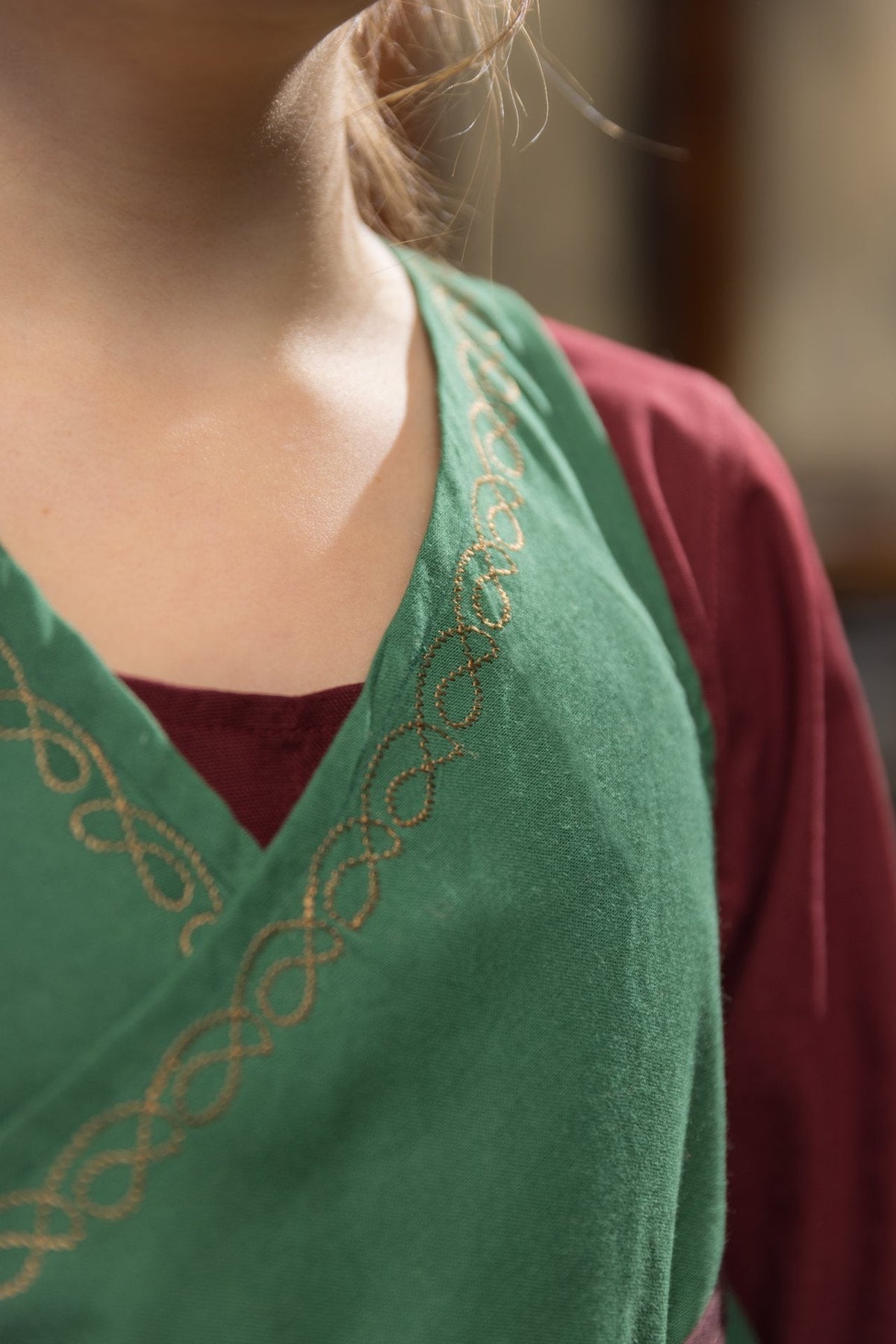 Kids' Ona Medieval Overdress | Green Embroidered Wrap