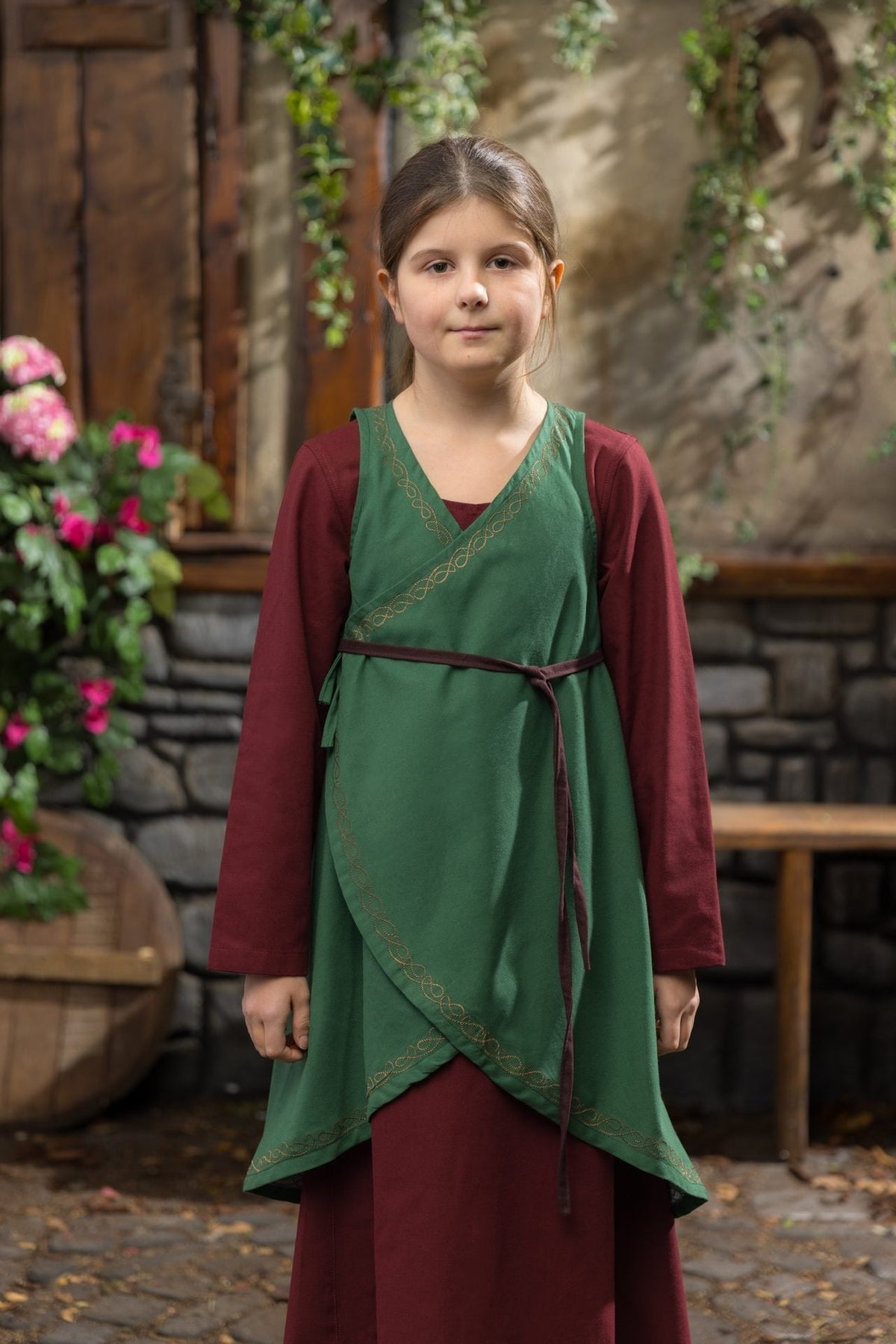 Kids' Ona Medieval Overdress | Green Embroidered Wrap